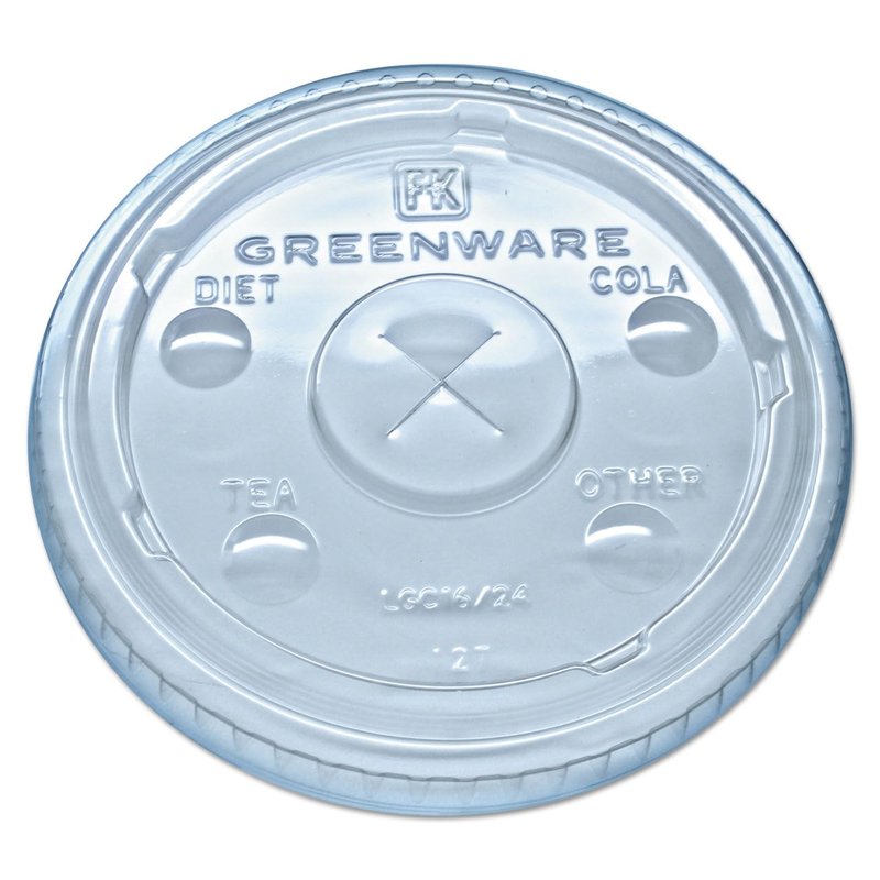 Fabri-Kal Greenware Cold Drink Lids, Fits 16 Oz, 18 Oz, 24 Oz Cups, X-Slot, Clear, 1,000/carton