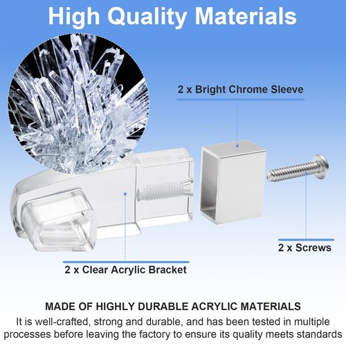 Clear Acrylic Shower Door Towel Bar Brackets, with Bright Chrome Sleeve, Fit for Alumax/Basco Framed Sliding Shower Door Towel Rod Replacement (2 Pack)