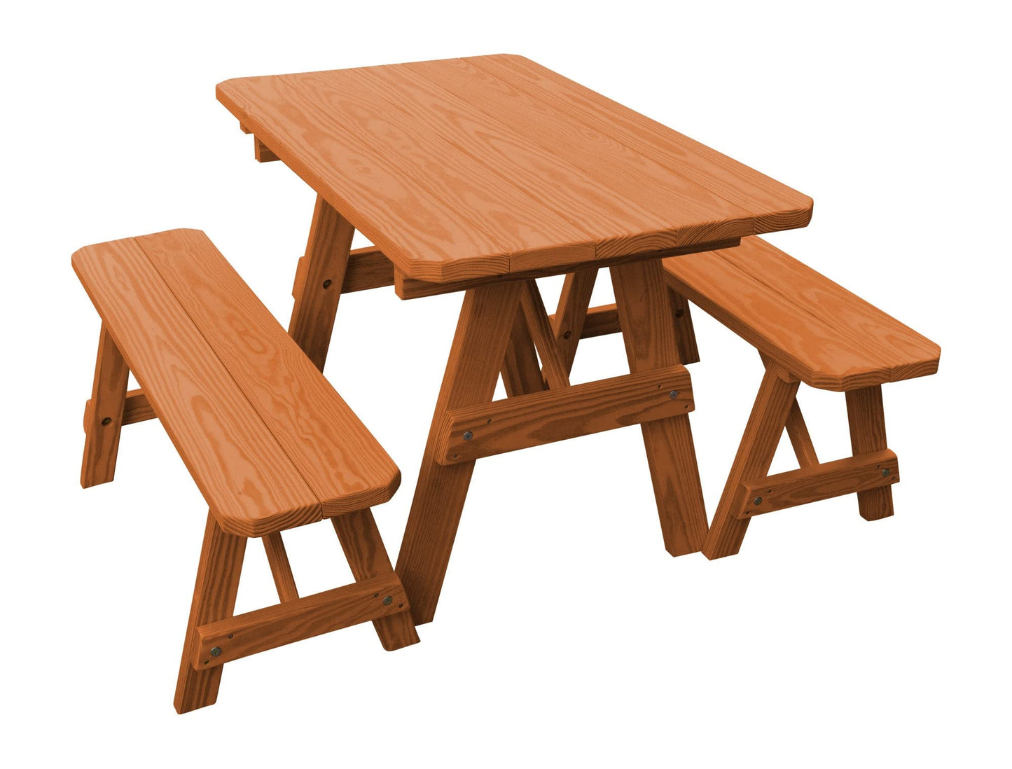 Amish-Made 44" Traditional A-Frame Pressure-Treated Pine Outdoor Picnic Table with Benches, Cedar Stain