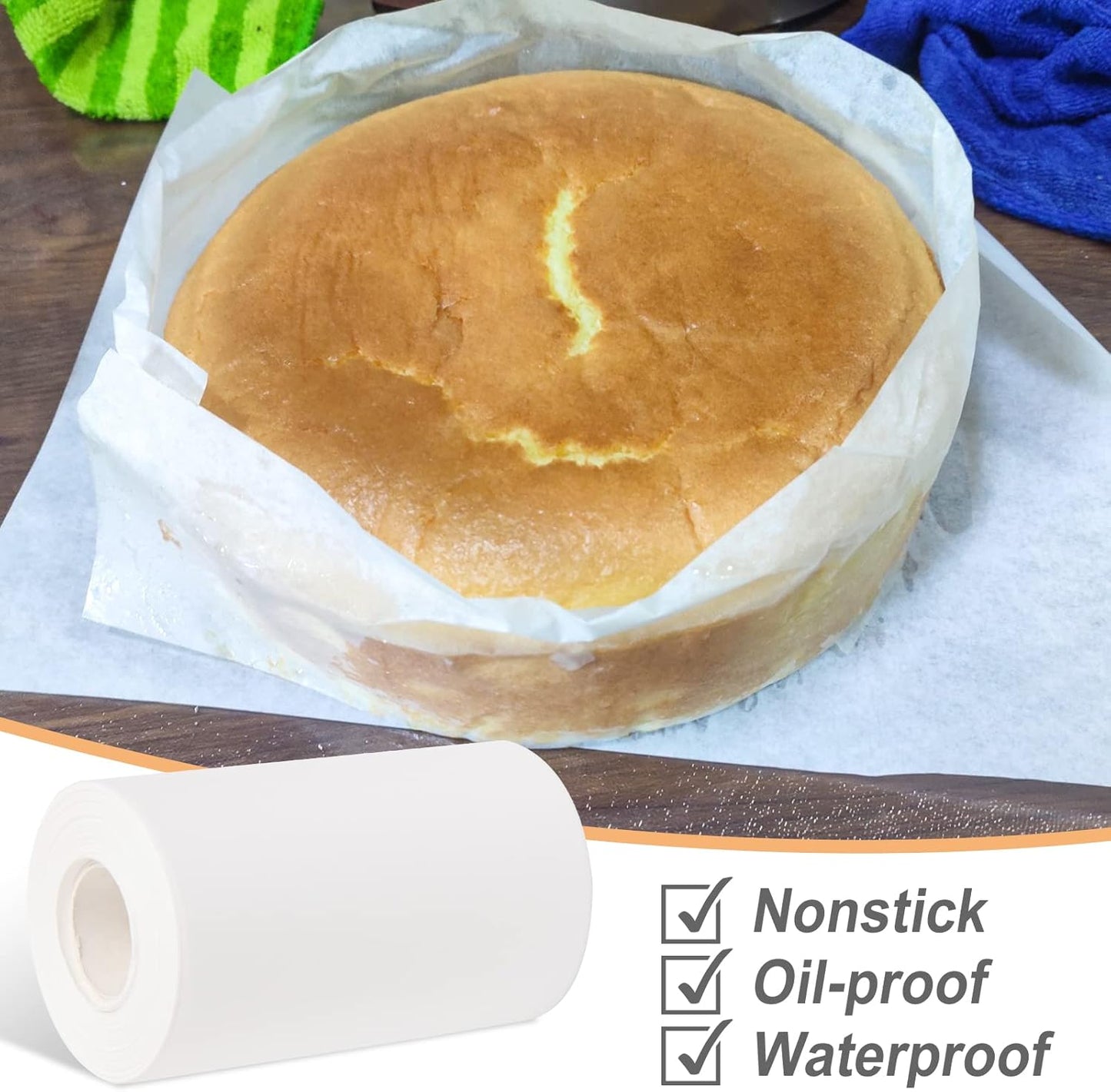 Cake Pan Side Liner Roll, 4 in x 164 ft Parchment Paper Strips for Baking, White Precut Circles.