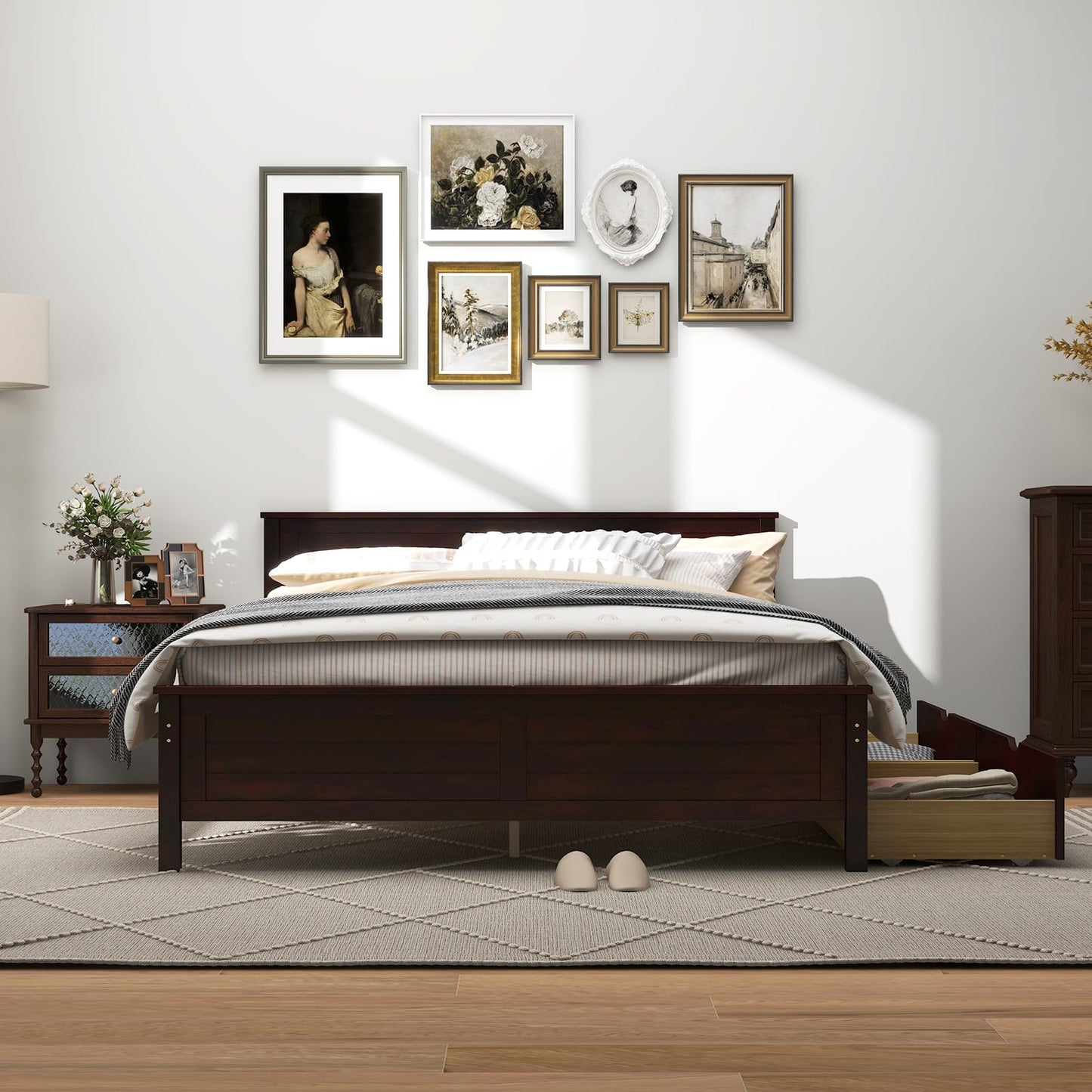 GOFLAME Full Size Bed Frame with 2 Drawers, Platform Bed with Solid Wood Headboard & Footboard, Wood Slats Support Mattress Foundation, Under Bed Storage, No Box Spring Needed, Easy Assembly, Espresso