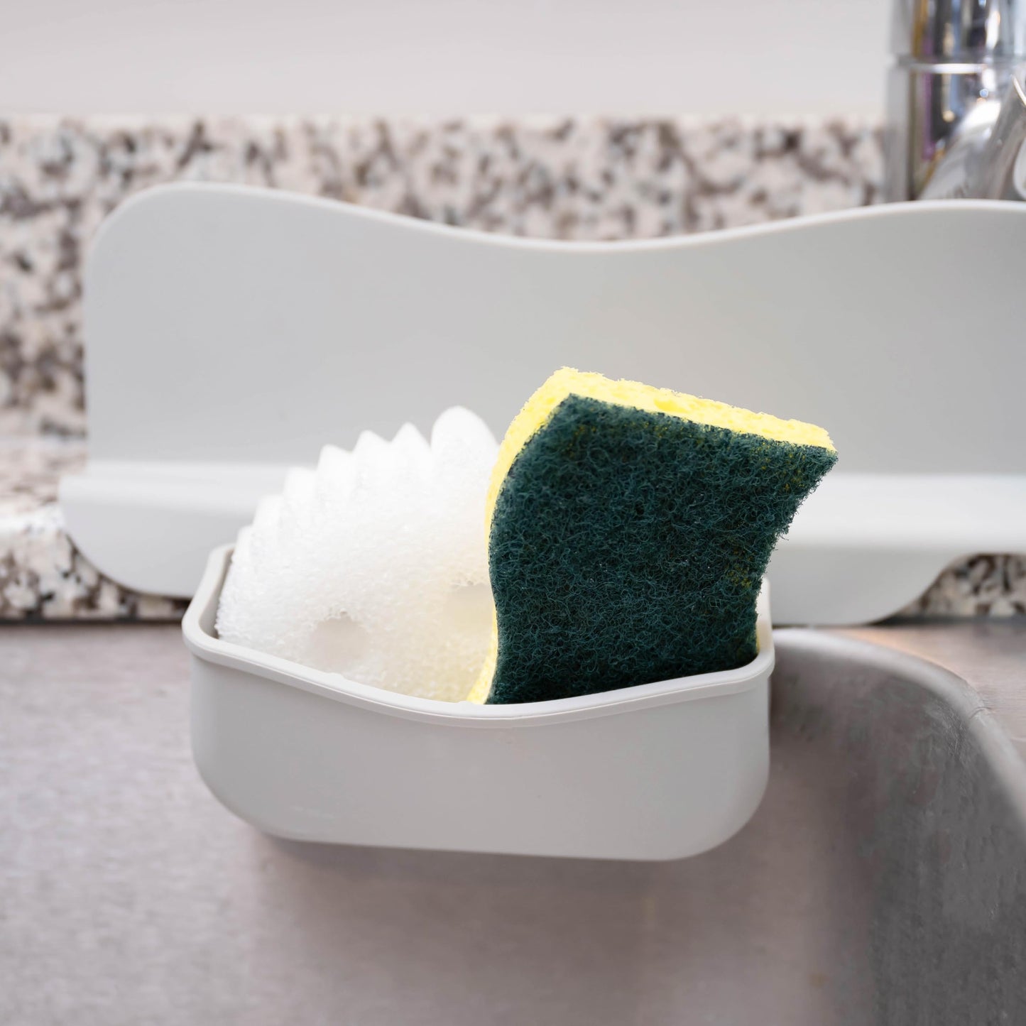 Silicone Sink Splash Guard with Sponge Holder -19.5" x 4.5" x 2.5",- Strong Suction - Sink Edge Protectors for Kitchen Sink - Kitchen Sink Splash Guard - Gray