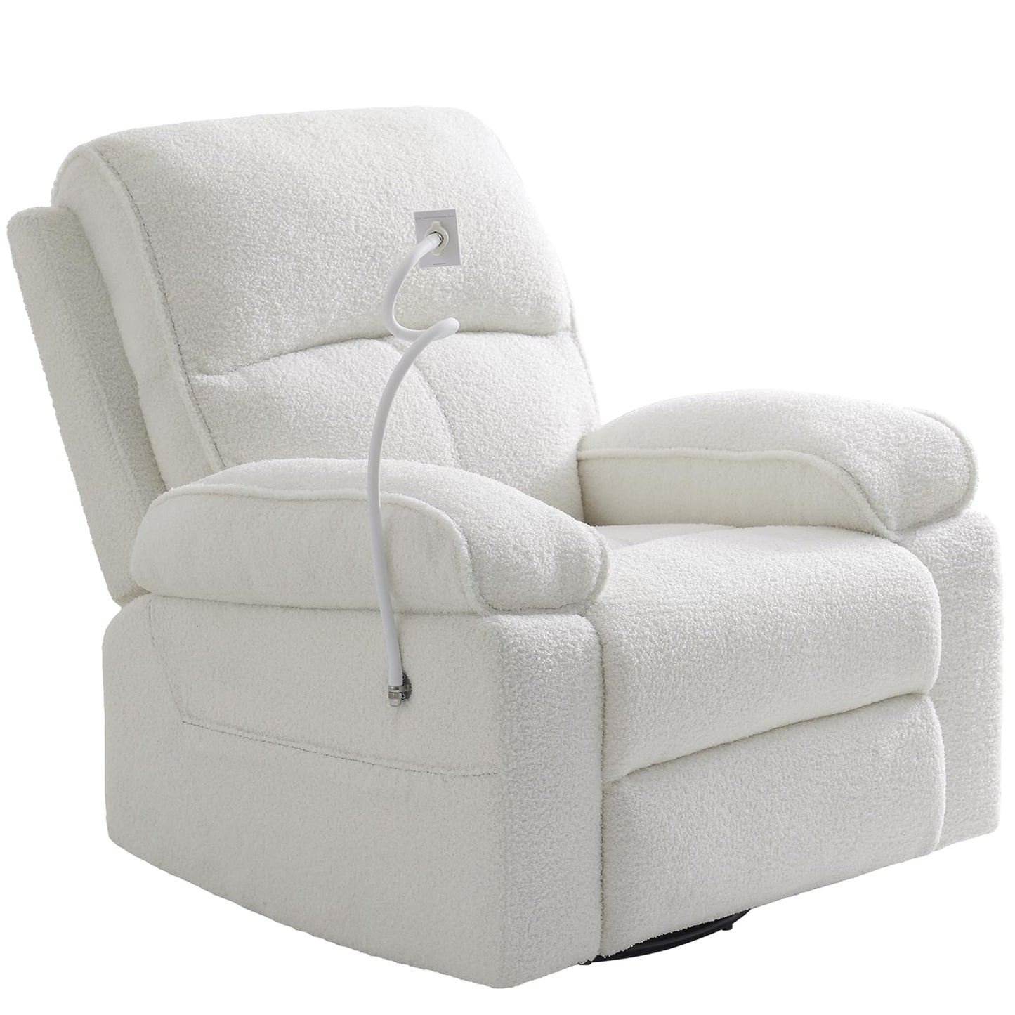 YuuYee Teddy Fleece 360° Swivel Rocker Recliner Nursery Rocking Chairs with Phone Holder Manual Gilder Recliner Chair with Wide Foot Rest for Living Room and Baby Room