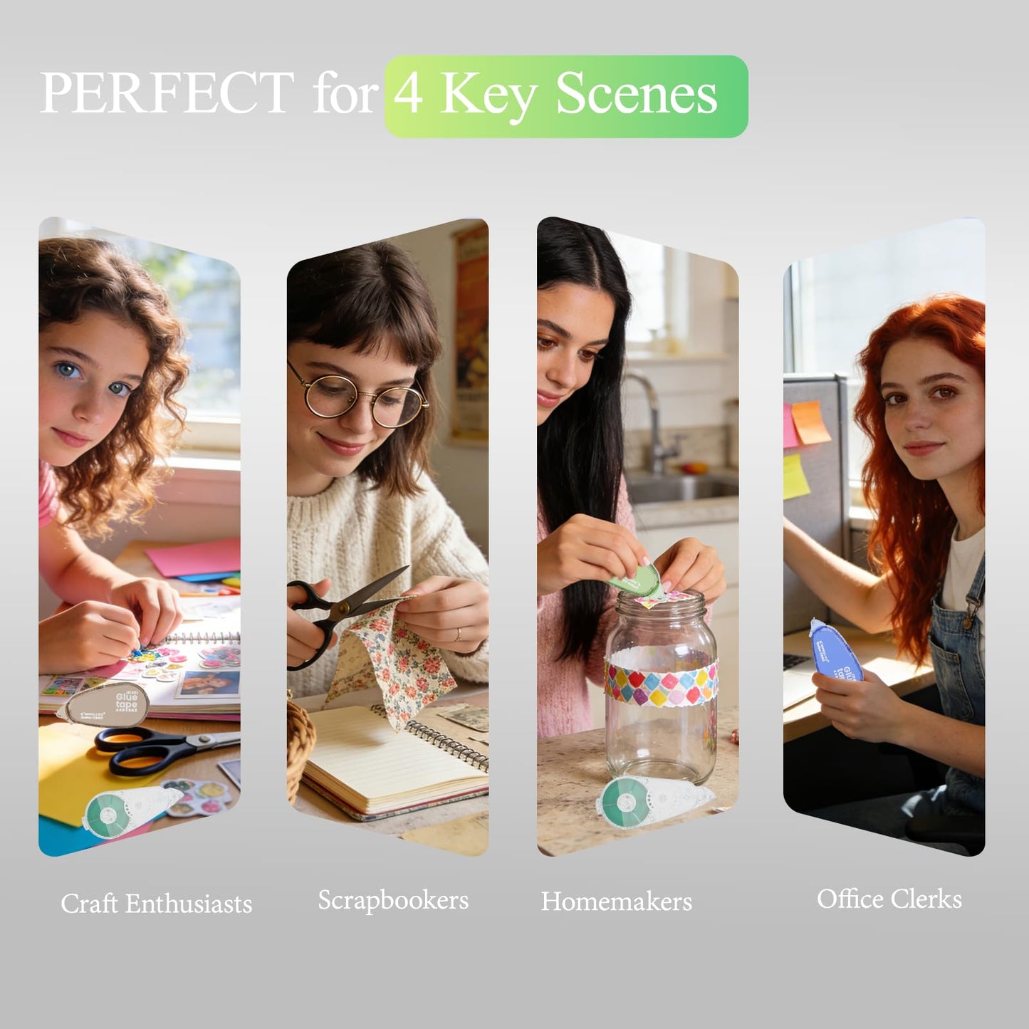 FUNSKY 12 Pack Refill Glue Tape for Scrapbook, 39FT Longer Double Sided Tape Roller for Crafts, Scrapbooking Supplies Journaling School Office