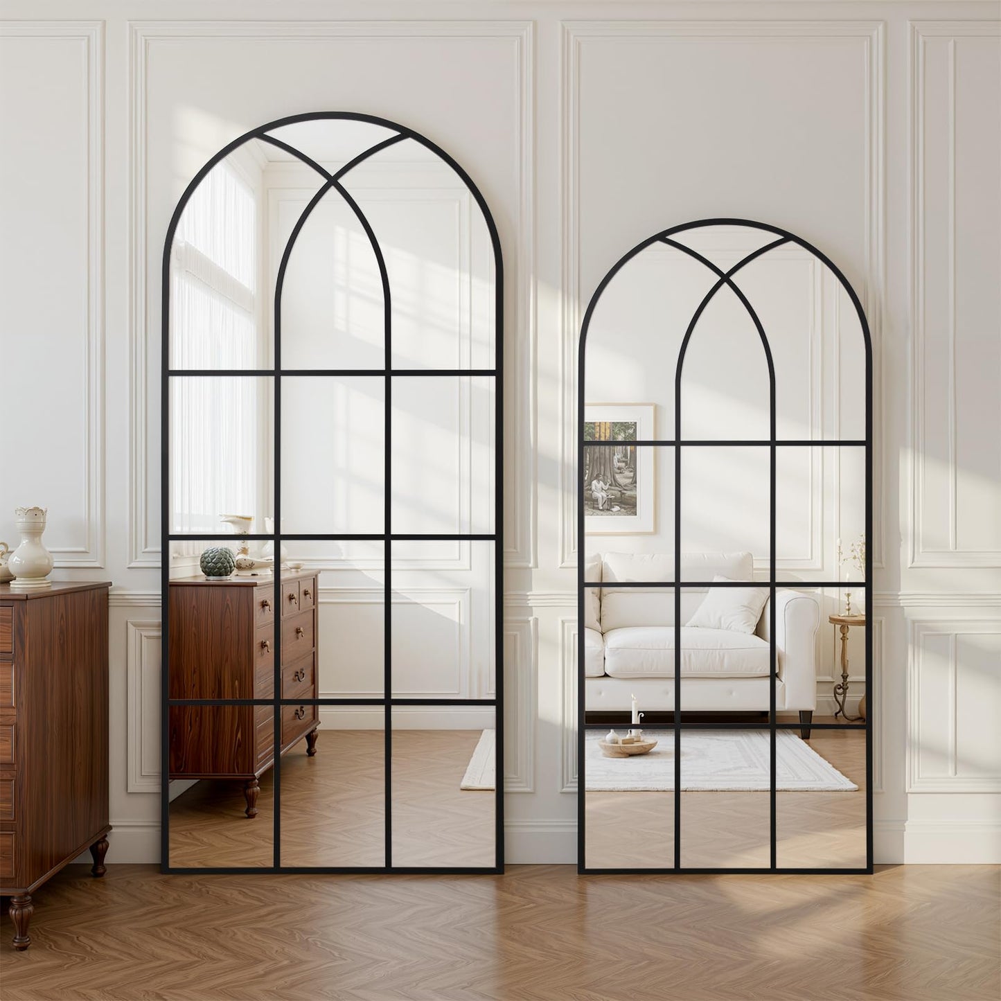 Arched Window pane Full Length Mirror 30"x71", Full Body Standing Mirror, Window Shaped Farmhouse Style with Aluminum Frame, Decor Wall Mirrors for Living Room, Courtyard, Bedroom, Entryway, Black