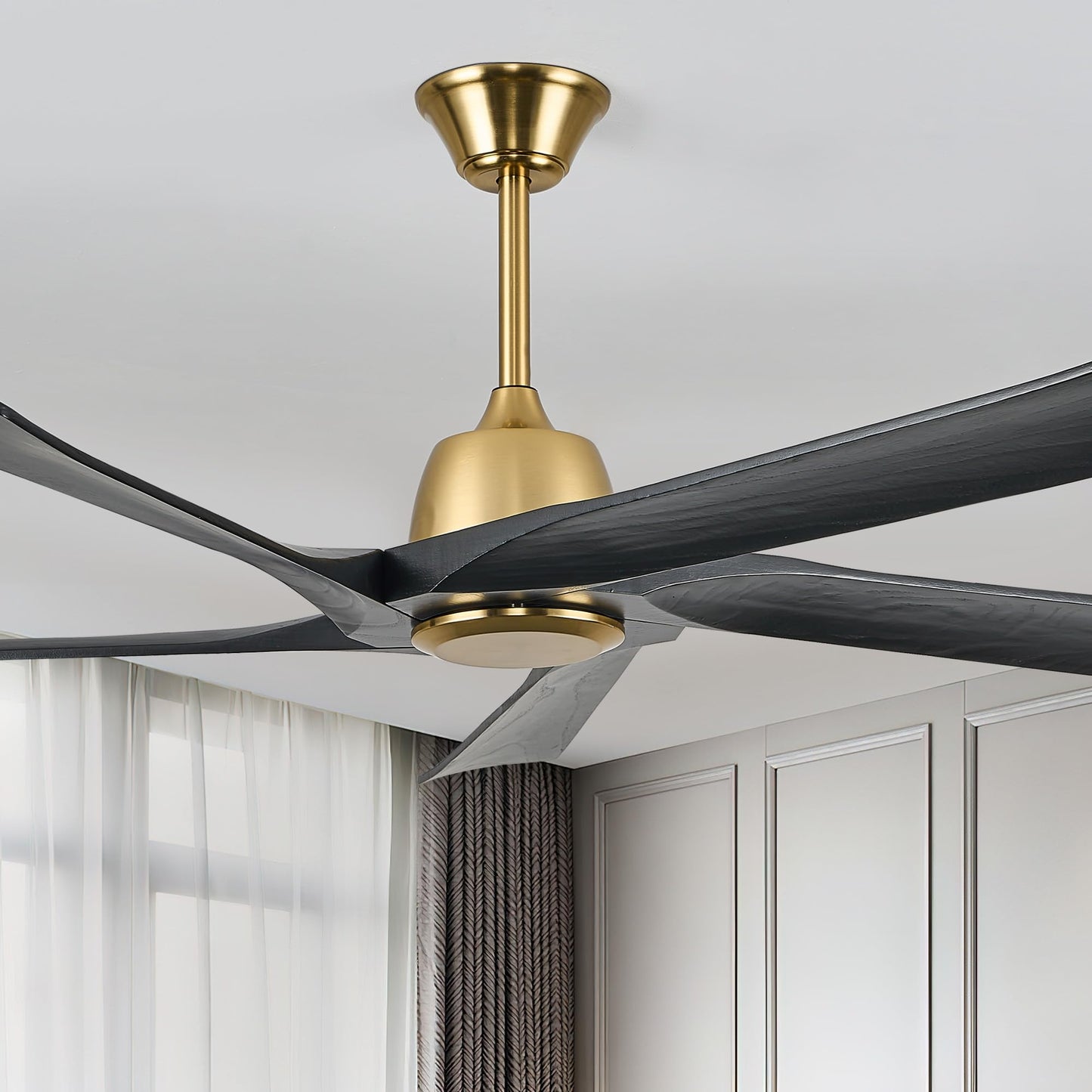 LVYEAYOU 60" Black and Gold Ceiling Fan No Lights, Remote and APP Control, 6-speed Reversible, Quiet DC Motor, Wood Ceiling Fans for Bedroom, Living Room, Office, Outdoor Patio