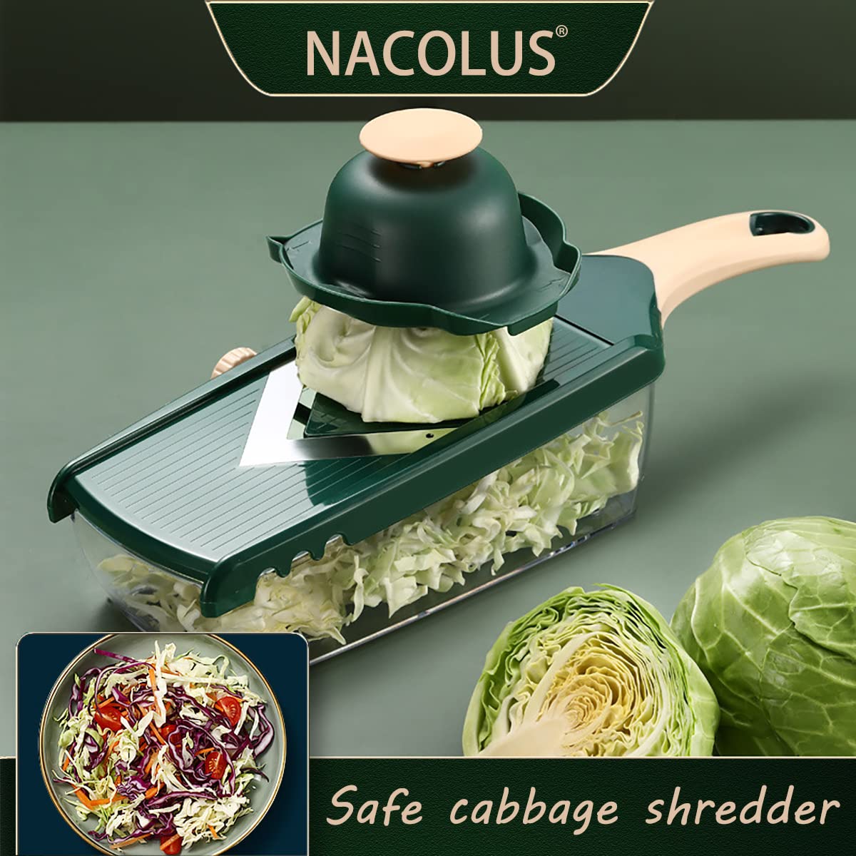 NACOLUS Adjustable Mandoline Slicer for Kitchen - Ultra Sharp V-Blade with Container, Julienning Slicer for Potatoes, Apples, Onions, Tomatoes