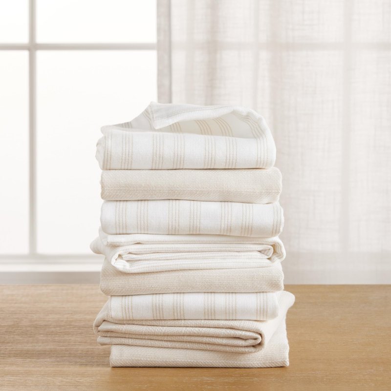 KitchenAid Chambray Stripe Kitchen Towels 8-Pack, Absorbent 100% Woven Cotton, Milkshake/White, 17”x28”