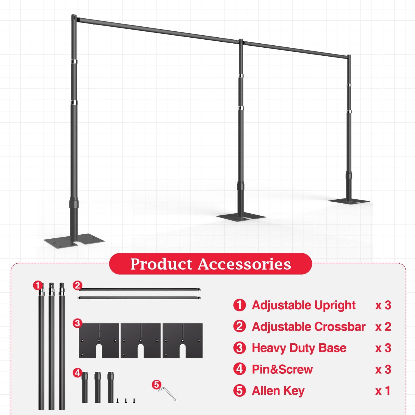 EMART Backdrop Stand Heavy Duty 8.9ftx20ft, Adjustable Pipe and Drape Photo Background Support Kit, Metal Frame with Flat Base for Wedding Birthday Party Banquet Decorations-Black