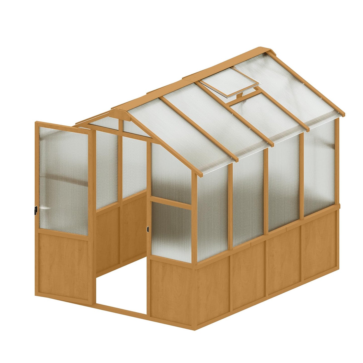 6x8 FT Outdoor Wood Greenhouse, Heavy Duty Solid Pine Wooden Walk-in Green House with 6MM Thick Polycarbonate Panels, Adjustable Roof Vent and Lockable Door, Garden House for Backyard Patio Lawn