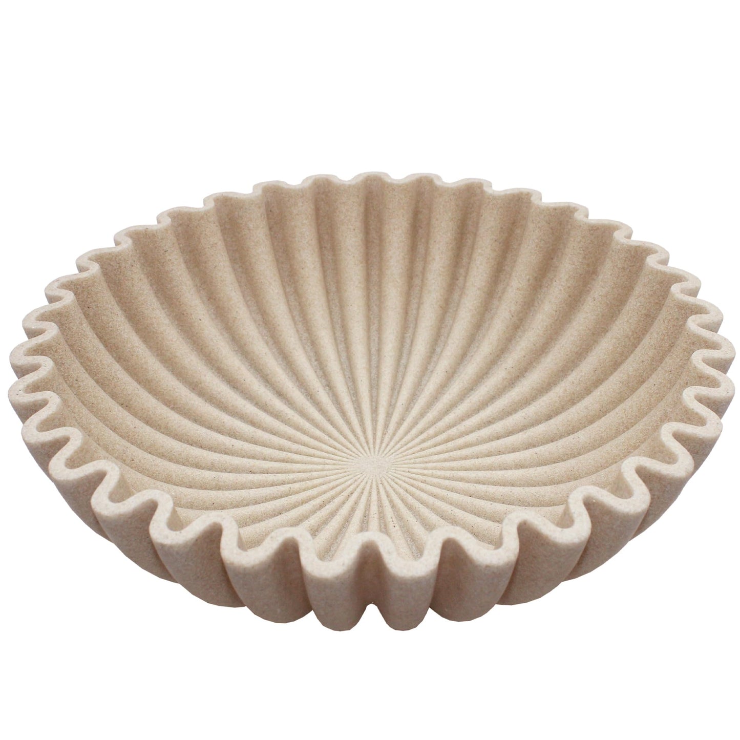 LIN CHUAN Ruffle Decorative Bowl, Large Fruit Bowl for Kitchen Counter, Stylish Key Bowl for Entry Table, Handcrafted Home Decor Display bowl, Artificial Stone Beige