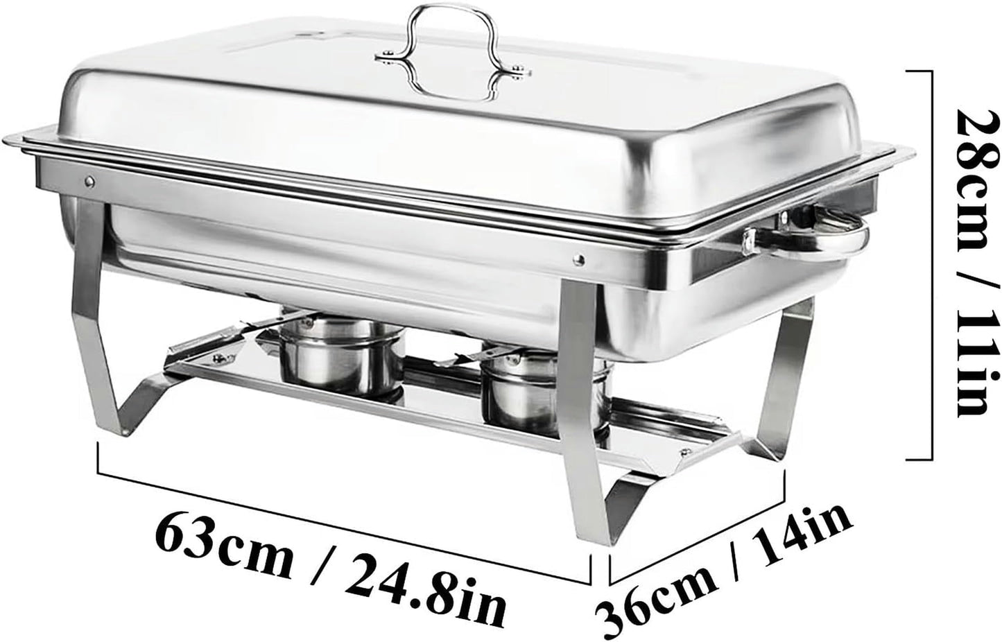 FENOKD Chafing Dish Buffet Set 2 Pack Stainless Steel Chafer for Catering, Full Size Rectangular Catering Chafer Warmer Set with Trays Pan Lid Folding Frame Stand.