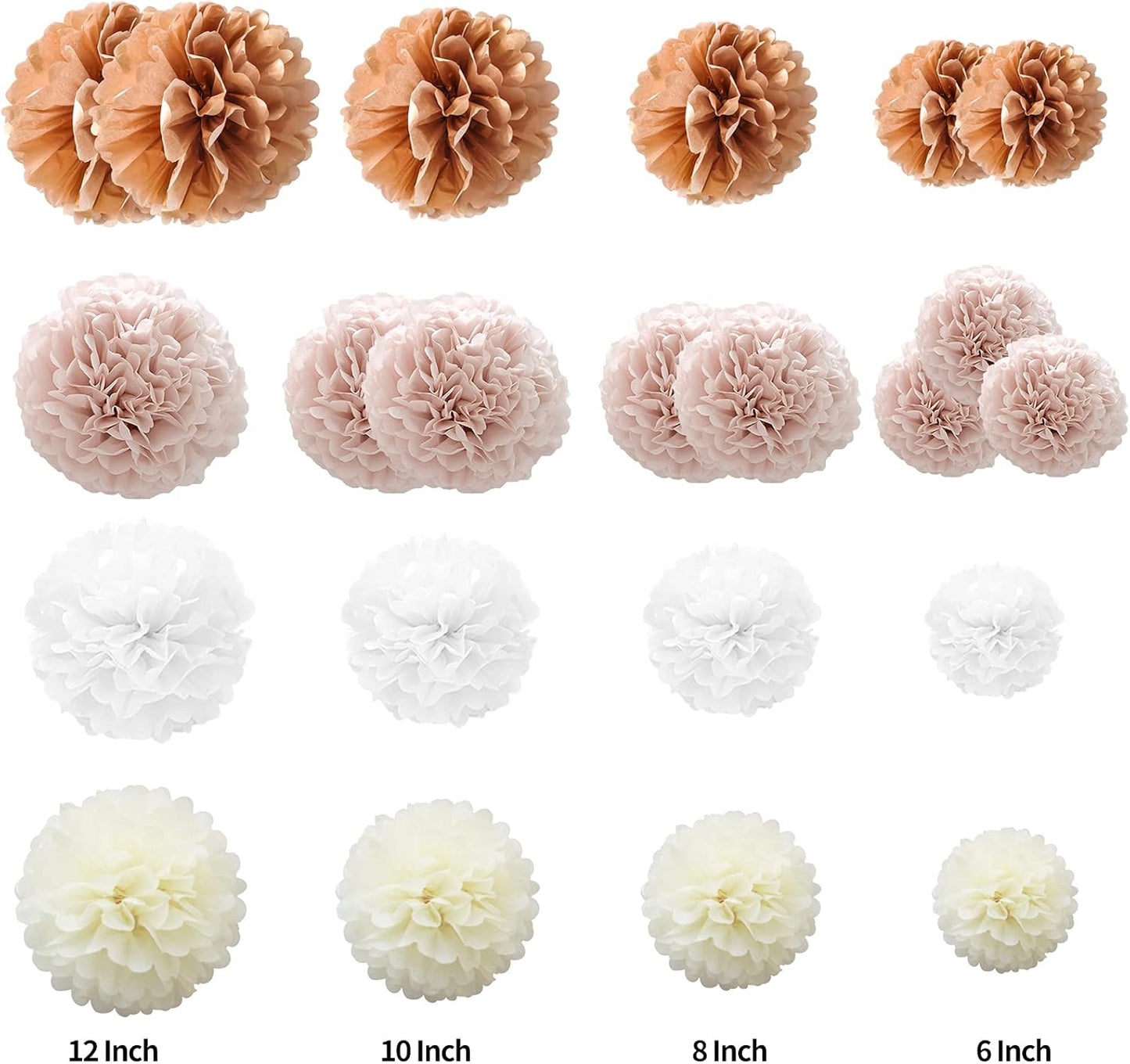 Tissue Paper Pompoms, 22 Pcs Dusty Pink, Rose Gold, Ivory, White Paper Flower Balls for Party Decoration