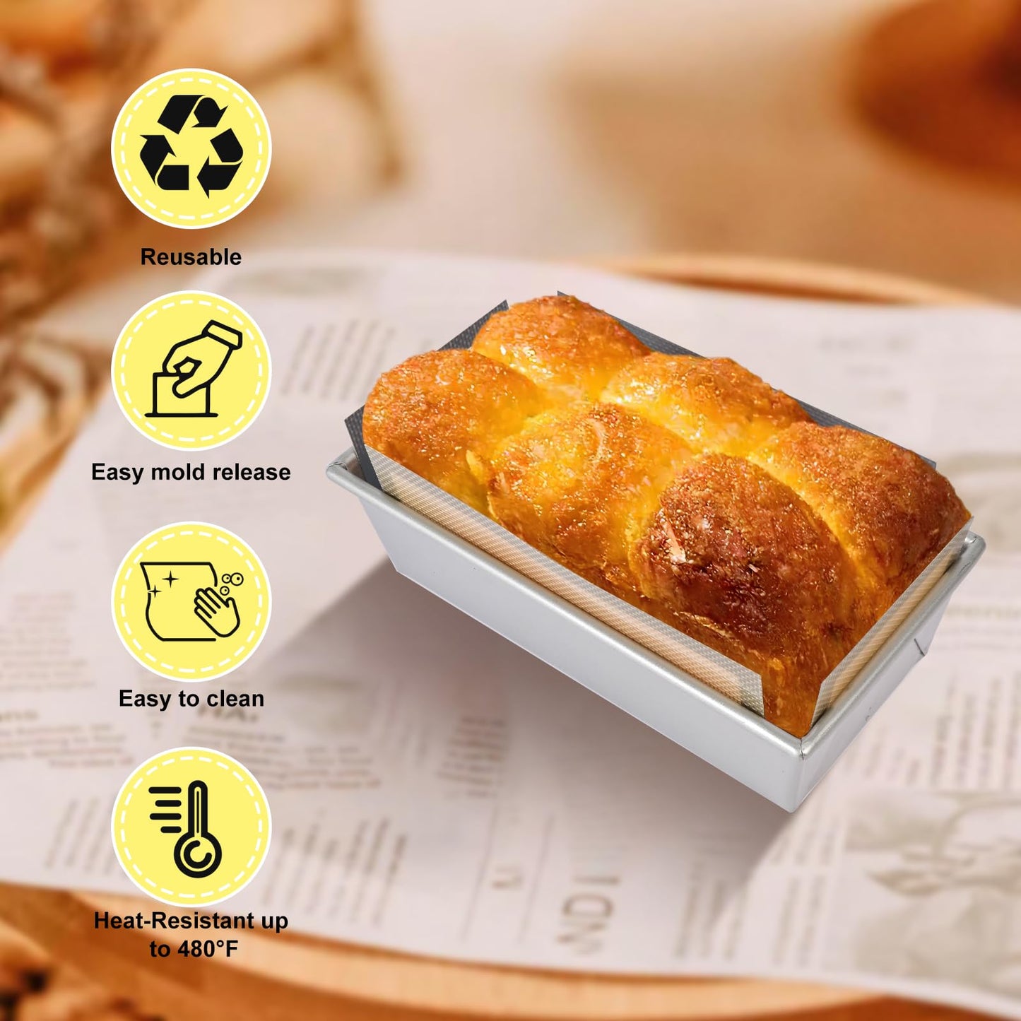 BERBAM 2 Pcs Thickened Silicone Bread loaf pan liners for baking bread 9x5,Silicone Baking Mat for 9x5 Inch Loaf Pan, Nonstick & Reusable, Easy to Clean, High-Temp Resistant (Black and Red)