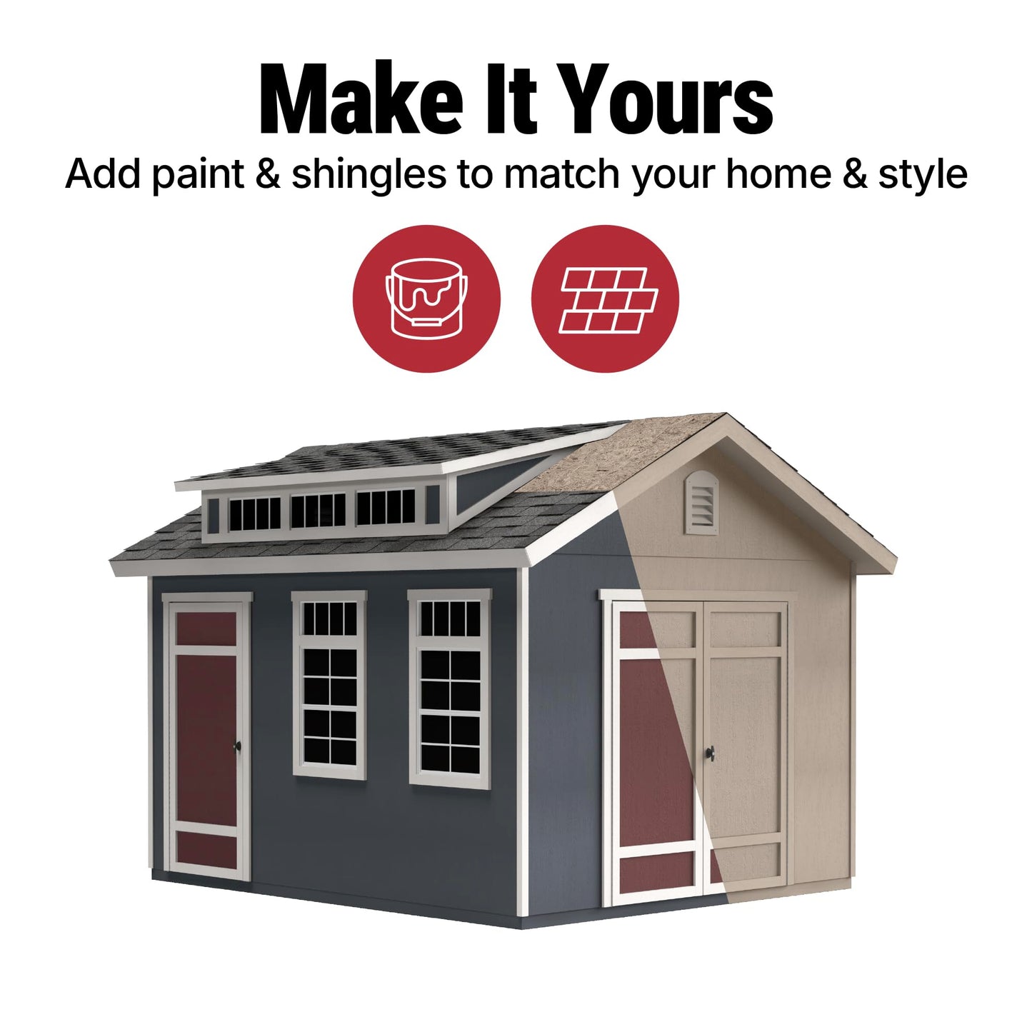 Handy Home Products Designer 12x10 Wooden Storage Shed with Dormer, Windows, and Floor Kit- Paint and Shingles not Included