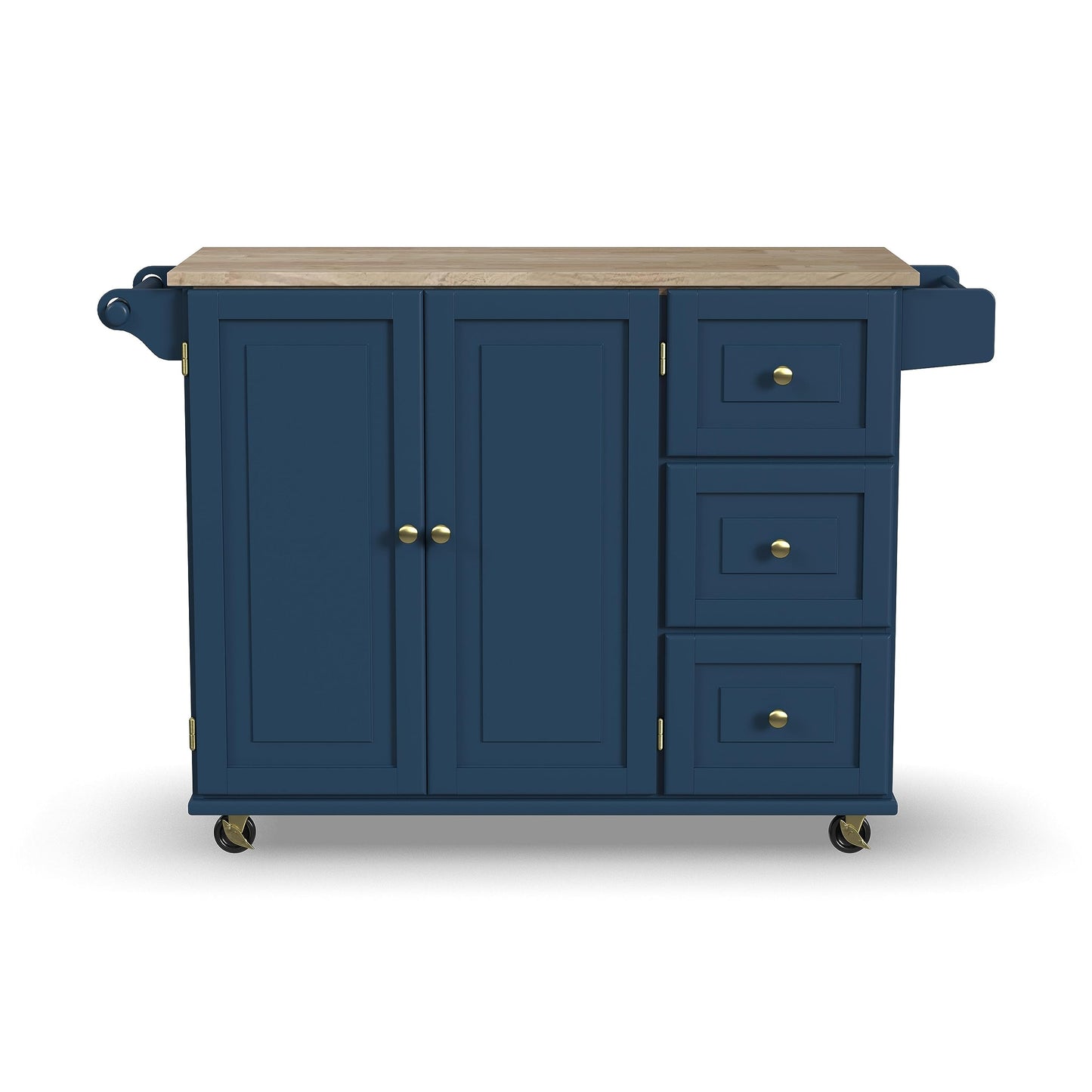 Homestyles Mobile Kitchen Island Cart with Wood Top and Dropleaf Breakfast Bar, Blue