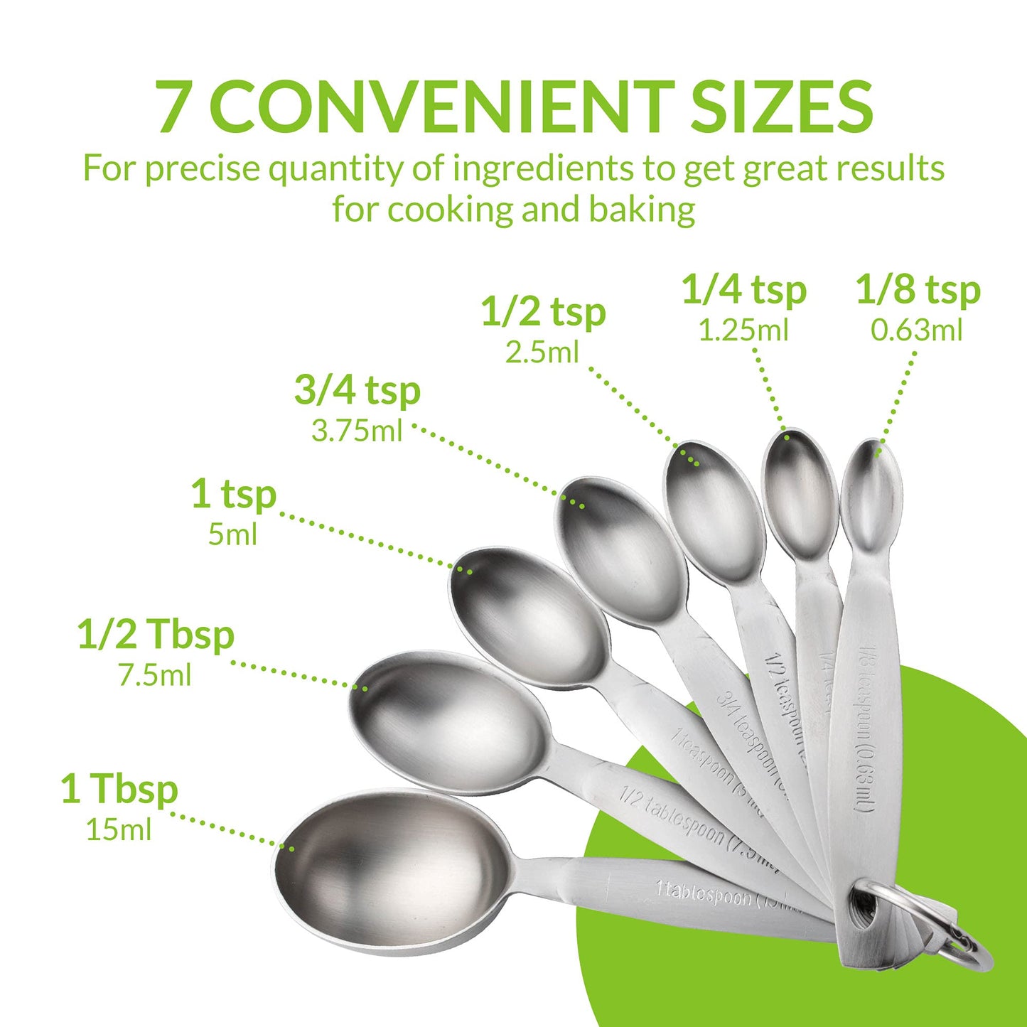 Spring Chef Stainless Steel Measuring Spoons Set of 7, Oval Metal Teaspoon & Tablespoon Measuring Spoons - Nesting Kitchen Gadgets For Baking & Cooking, Dual Measurements - Dry & Liquid Ingredients