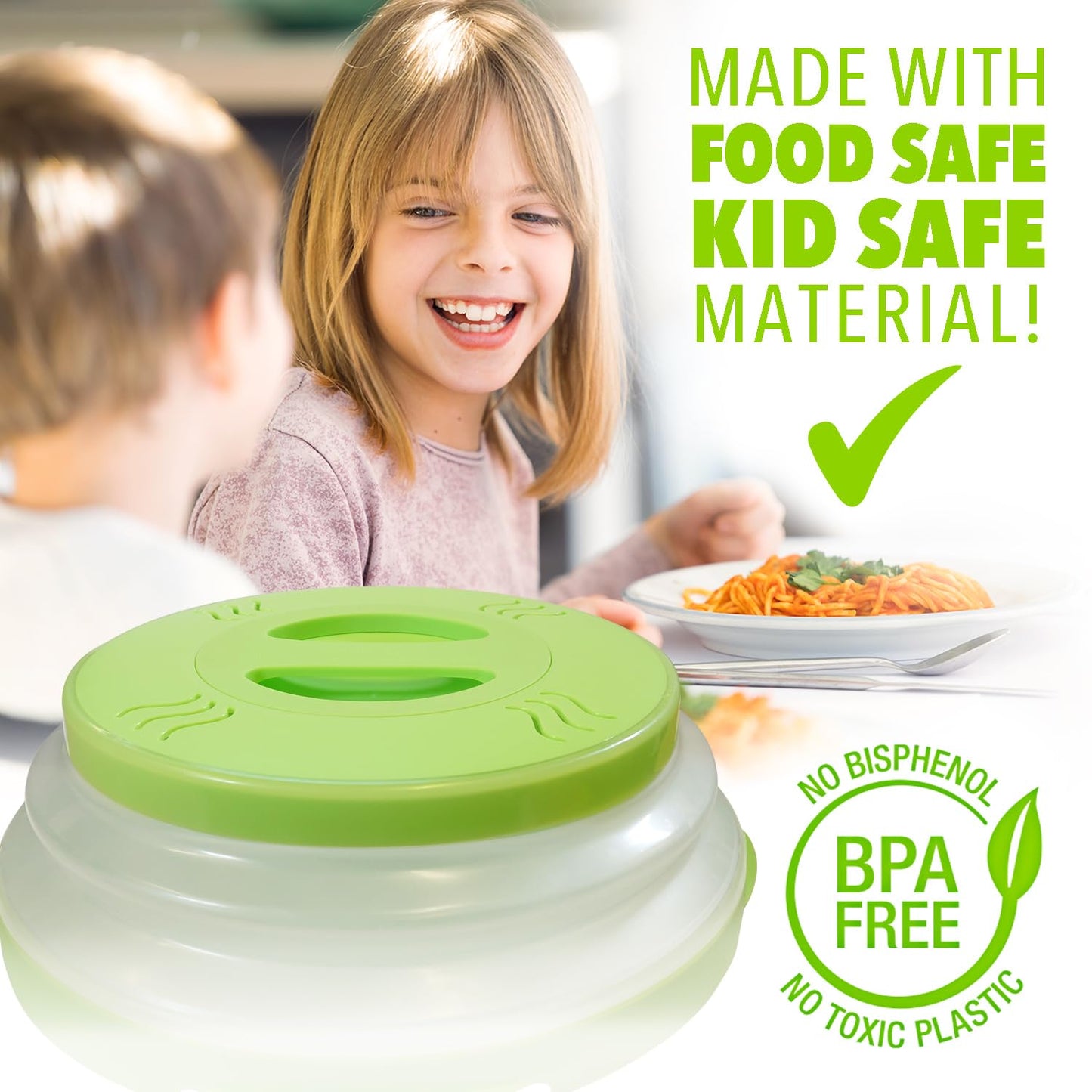 HOVER COVER Magnetic Microwave Splatter Cover with High Power, Strongest Magnetic Grip, Collapsible 12-Inch BPA-Free Food Lid, Vented Plate Guard, Dishwasher Safe, Space-Saving Storage - Green