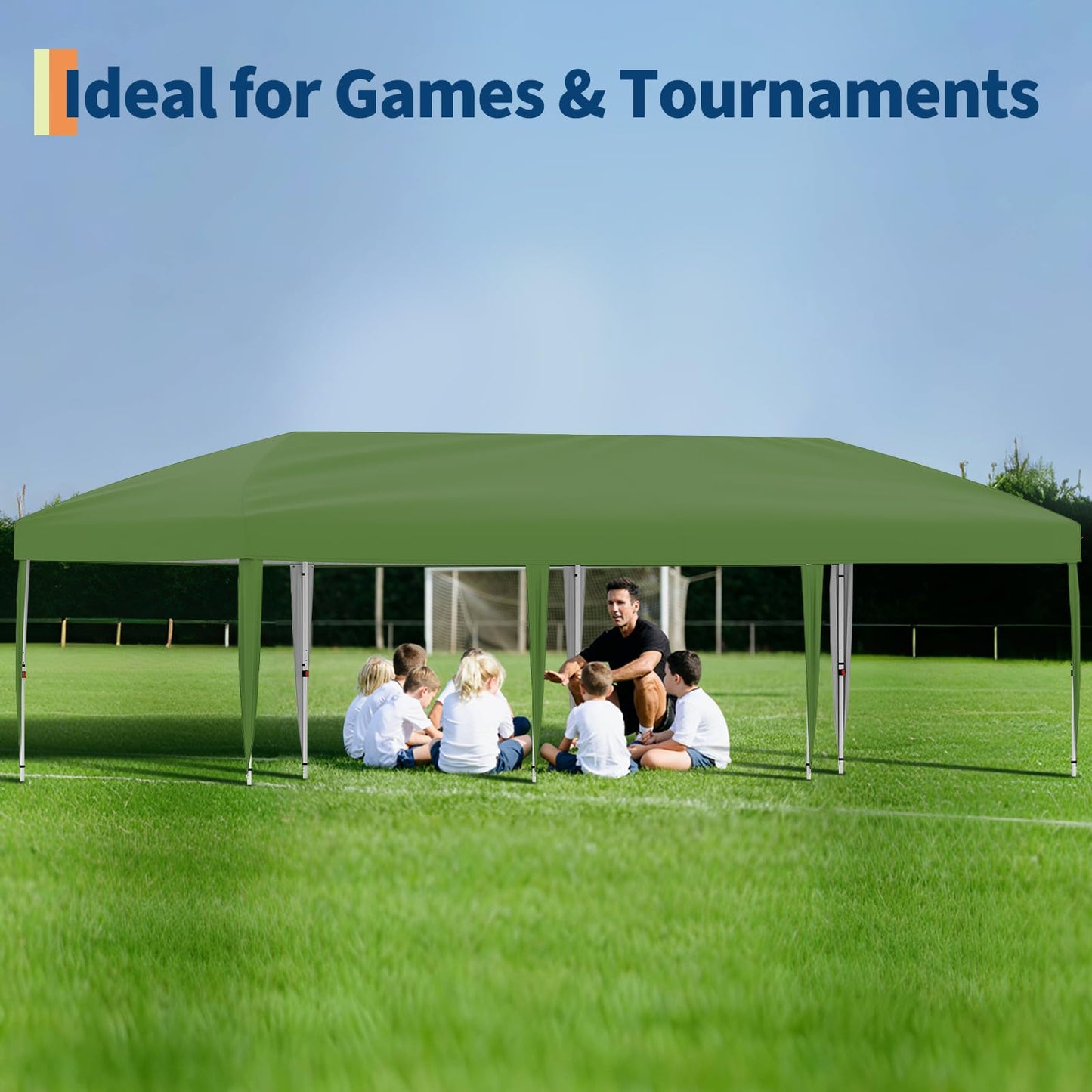 Garvee 10x30FT Pop Up Canopy with Sidewalls, Outdoor Canopy Tent with SandBag & Carry Bag for Commercial Events, Camping, Backyard Parties, Green