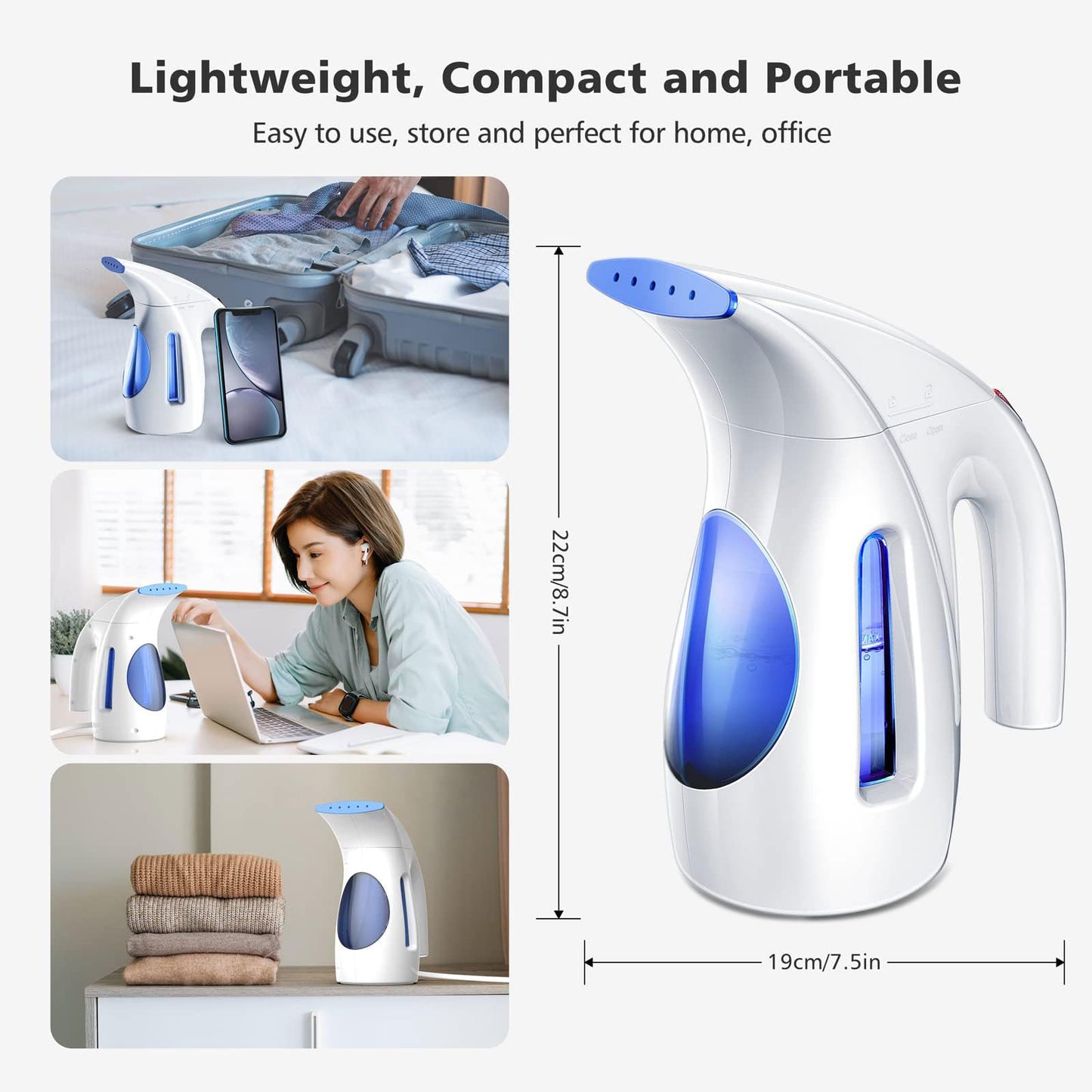 HiLIFE Steamer for Clothes, Portable Handheld Clothing Steamer, 240ml Big Capacity, 700W, Strong Power, Fabric Quick Wrinkle Remover with Brush for Home, Office(ONLY 120V) -Blue