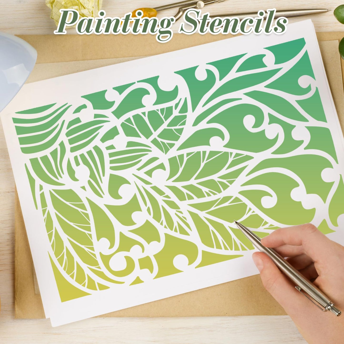 Texture Stencils for Crafts Reusable DIY Furniture Decor Art Painting Stencil 12Pcs Kit for Wood Embroidery Wall Silk Screen Journaling(11.8X7.8 Inch)
