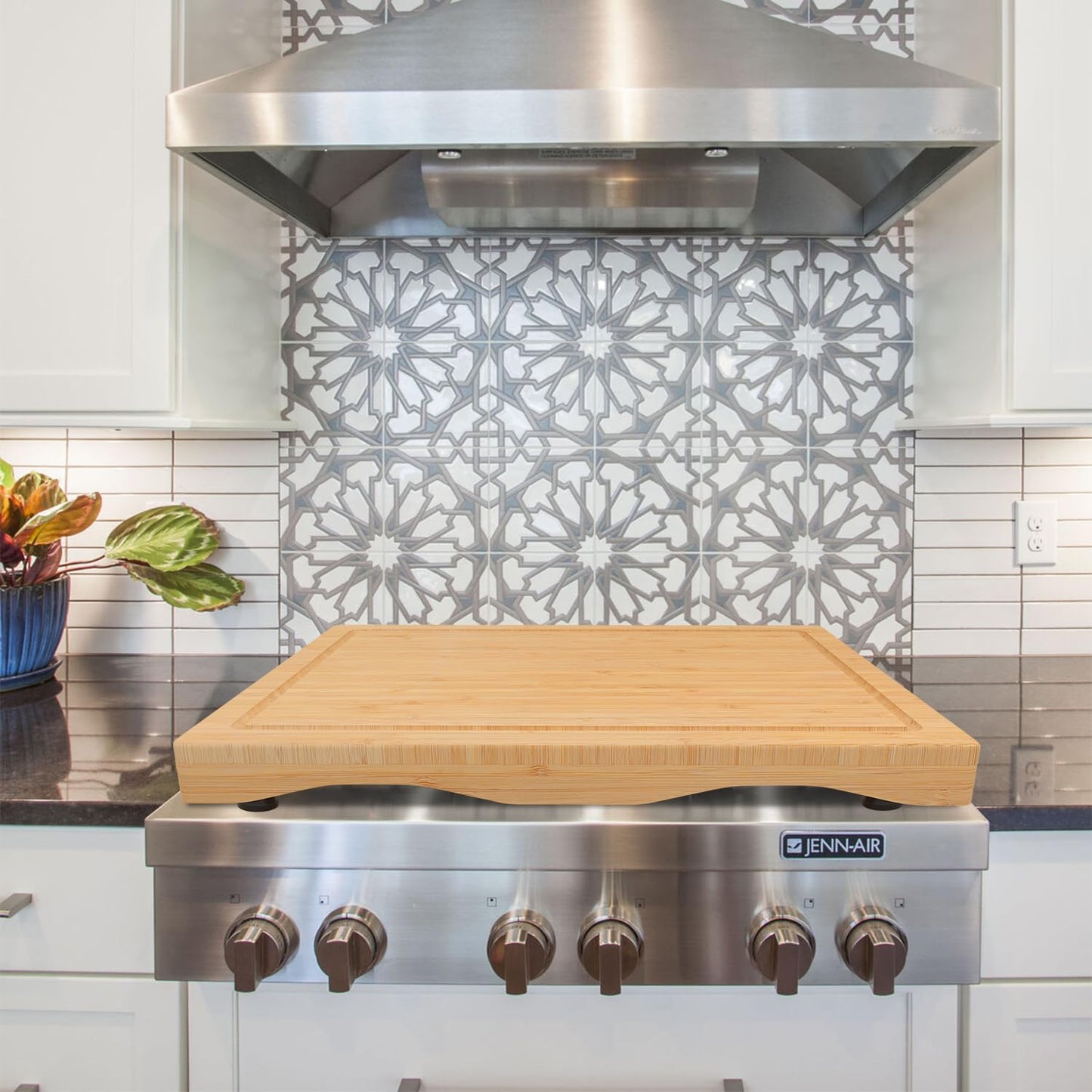 YUHFERA Stove Cover Board for Gas Stovetop - Raised Cutting Board with Legs and Juice Grooves, Adjustable Noodle Board Stove Cover for RV Stove Top (29.52"x21.65")