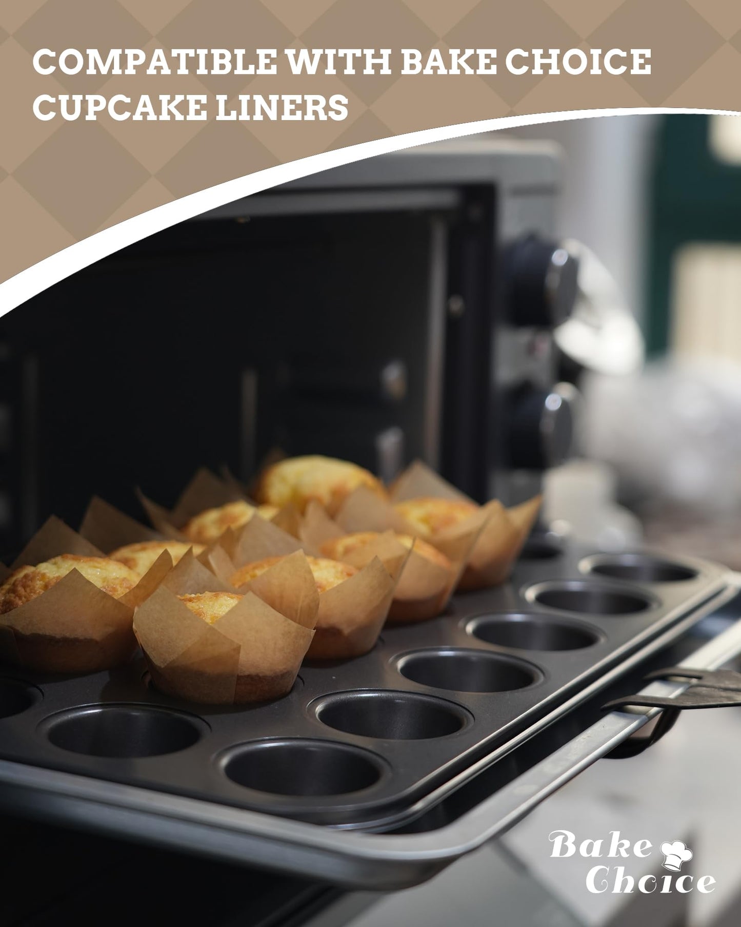Bake Choice Mini Muffin Pan includes 200 Natural Cupcake Liners, Mini Cupcake Pans Nonstick 24 Cup, Muffin Tin, Carbon Steel Baking Supplies