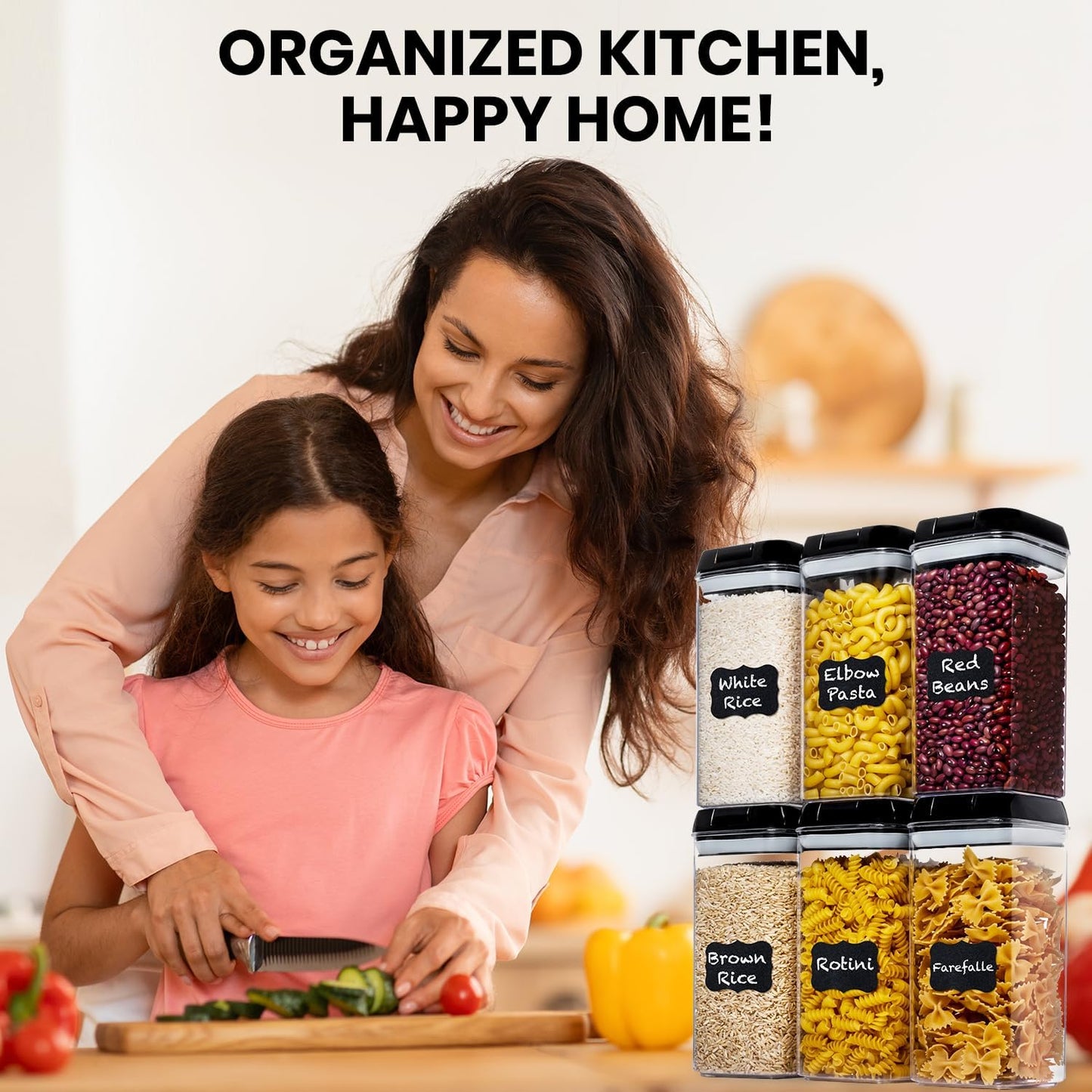 Shazo Airtight Food Storage Containers with Lids - 6 PC BPA Free Clear Plastic Cereal Containers with Easy Lock Lids for Kitchen and Pantry Organization for Snacks and Pasta - 1.2L