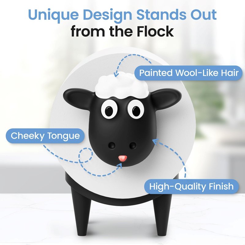 Sheep Toilet Paper Holder 3-Pack, Black Sheep Funny Bathroom Decor, Free Standing Cute Animal Holder, Stylishly Store Extra Toilet Paper, Modern Farmhouse Decor, No Assembly, Funny Gifts