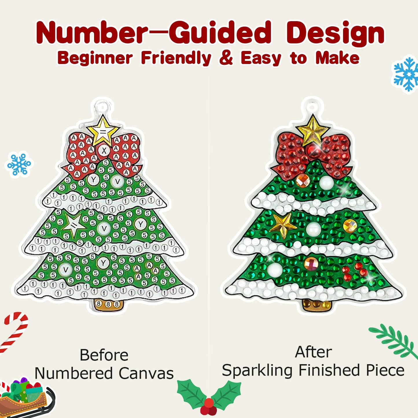 NewFamily 12 PCS 5D Winter Diamond Art Ornaments Kits for Adults, DIY Gem Art Kit with Keychains, Begginer Diamond Painting Crafts for Holiday Decorations