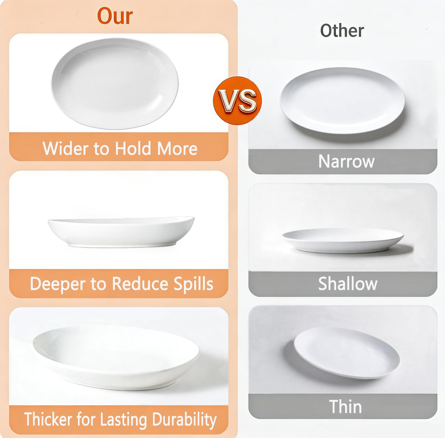Gacoree 12 Inch Oval Serving Platters Set of 3, White Ceramic Serving Platters for Serving Food, Deep Porcelain Oval Platter for Appetizers, Salad, Pasta, Vegetables, Microwave Dishwasher Oven Safe