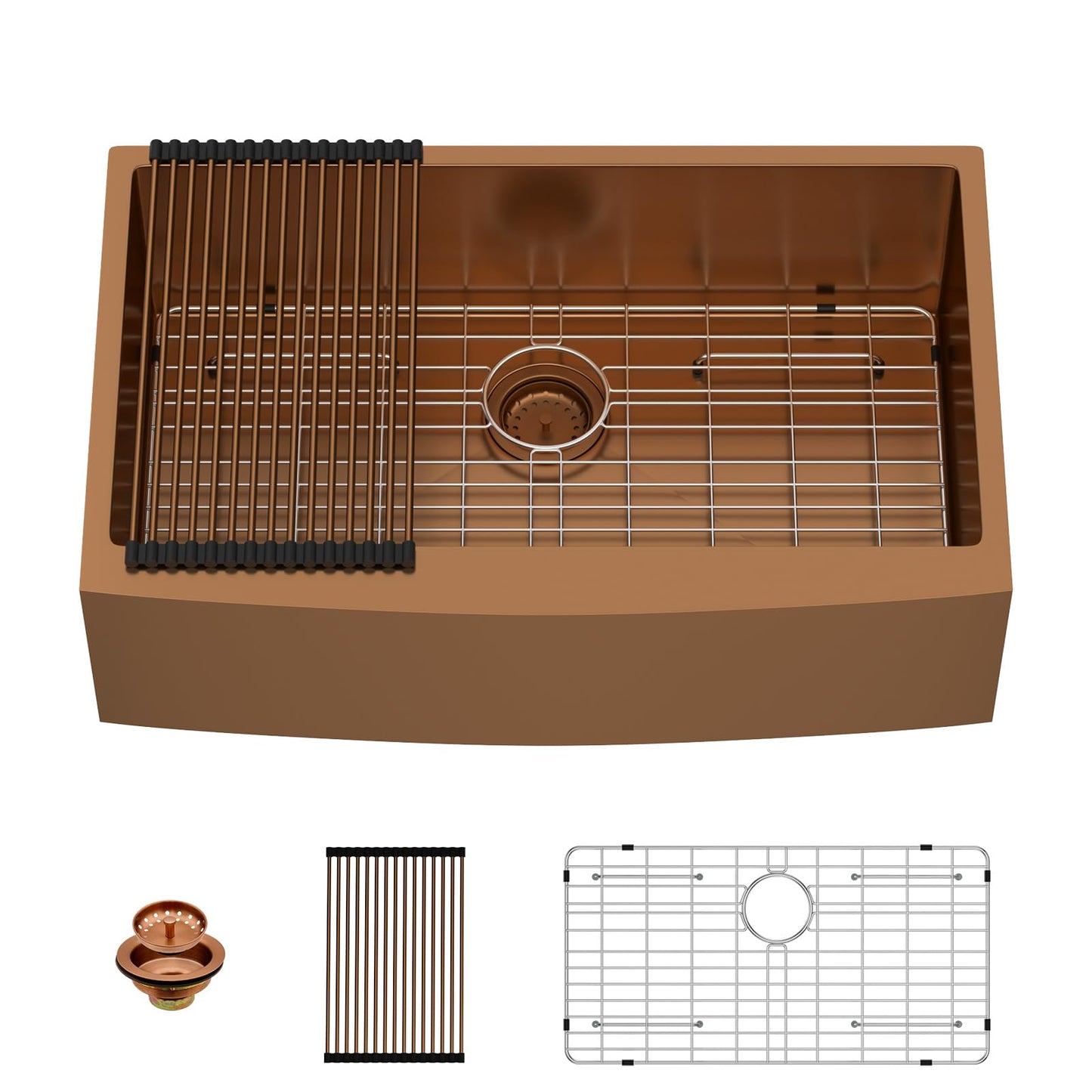 Lordear 33 inch Farmhouse Kitchen Sink Apron Front 16 Gauge Stainless Steel Copper Tone Bronze Deep Single Bowl Kitchen Farm Sink