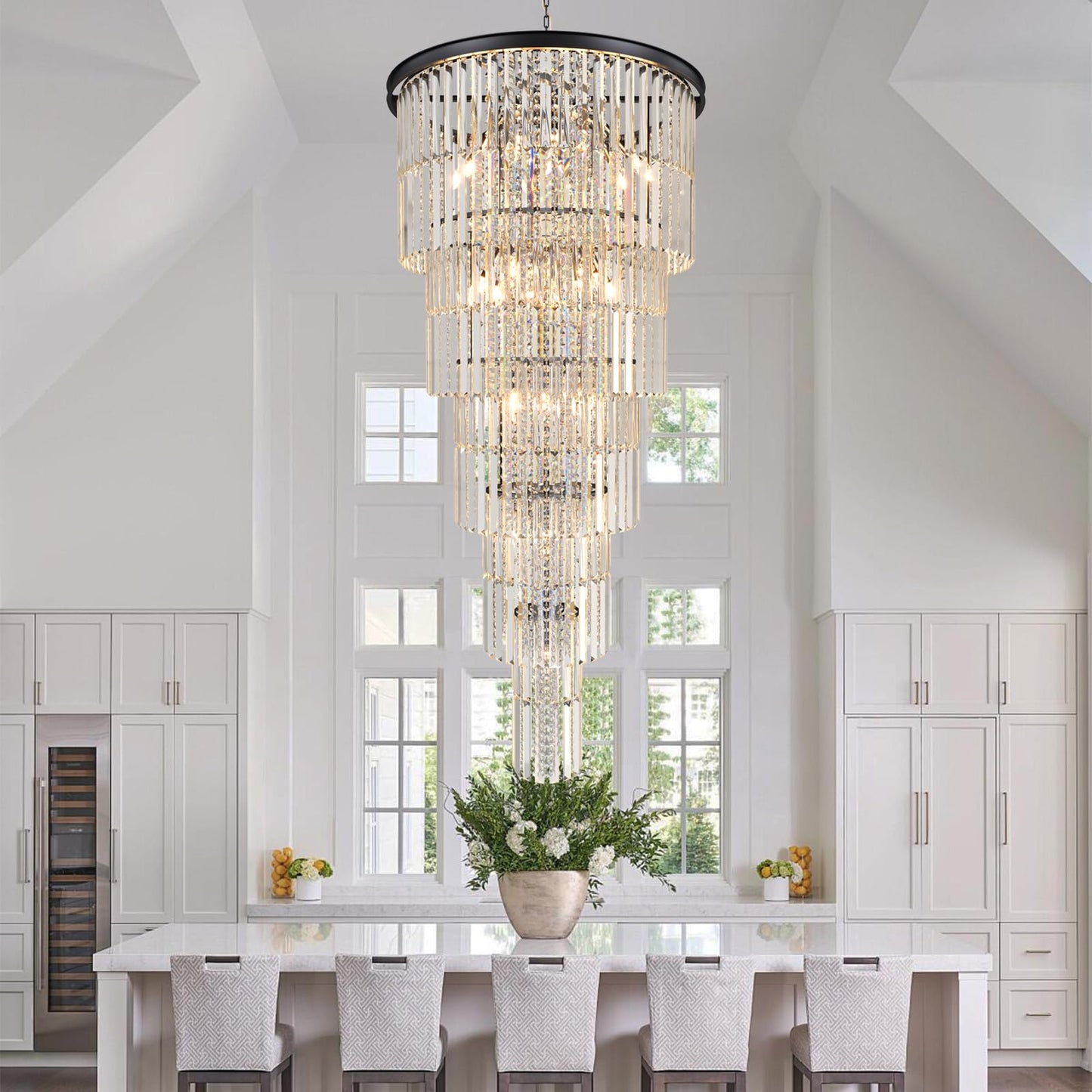 Arotikee Luxury 37-Light Crystal Chandelier for High Ceilings, Modern Black Extra Large Staircase Chandelier for 2-Story Foyer, Entryway & Villa Living Room