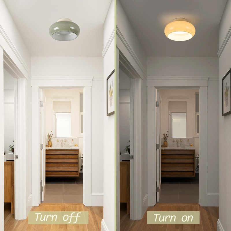 TeHenoo Modern LED Ceiling Light,11 inch,Olive Green Milk Glass Shade,3000K/Warm White/15W,Mid Century Flush Mount Light for Hallway,Laundry Room,Living Room