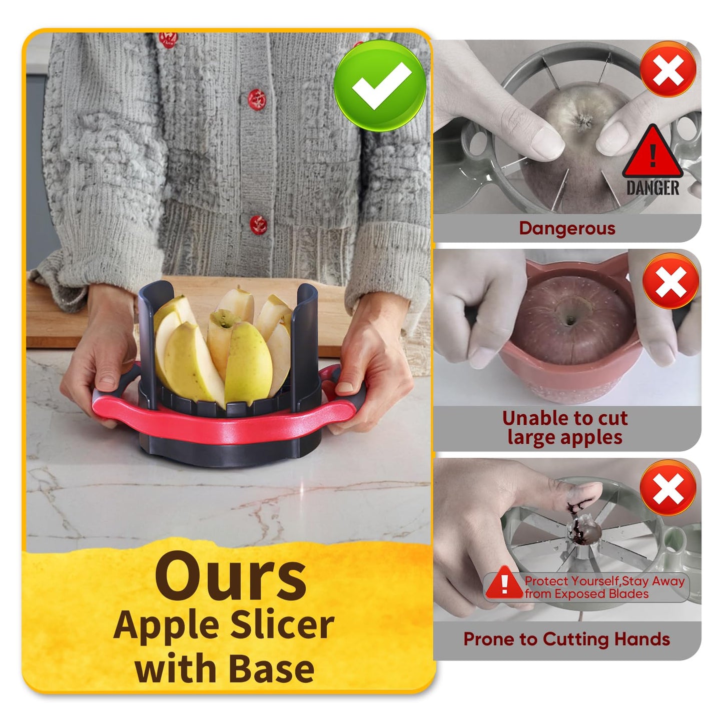 Newness 5.12 Inch Large Apple Slicer, Cut 8 Slices All the Way Through, HEAVY - DUTY Stainless Steel Apple Corer & Slicer for Fruits & Vegetables - Dishwasher Safe