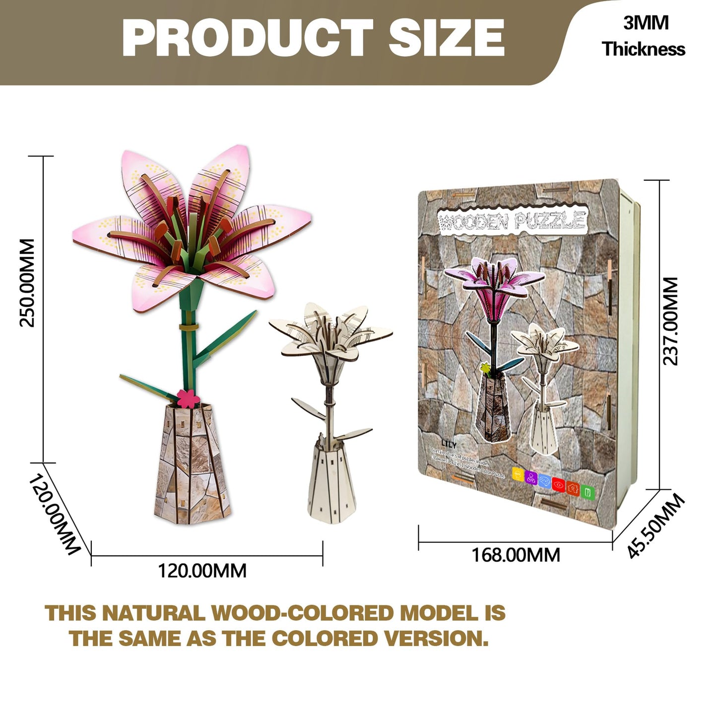 LYYHUWJIE 3D Flower Puzzle for Adults, Lily DIY Wooden Flower Crafts Set, Artificial Flower Model Kit to Assemble, Creative Adult Craft Kit for Women, Desk Decor & Mother’s Day Gift