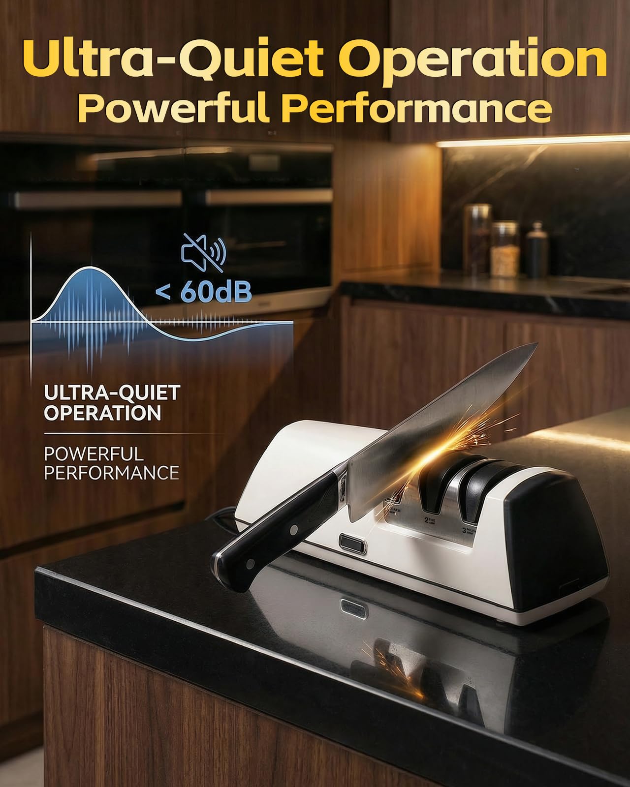 Professional Electric Knife Sharpener, 3-Stage High-Grit Diamond Sharpening System (#600/#1200/#2000) for Precision Grinding, Sharpening & Polishing, Designed for Straight & Ceramic Kitchen Knives