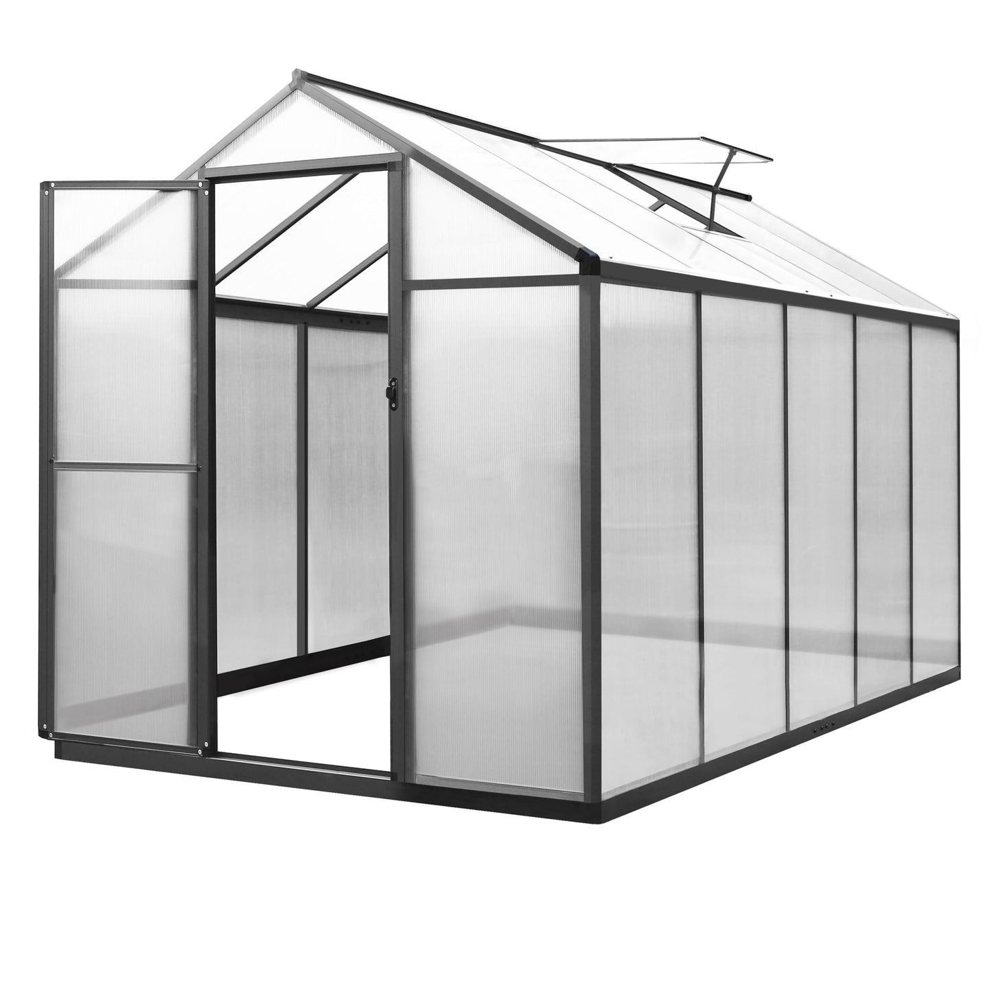 VEIKOU 6' x 10' Greenhouse for Outdoors, Polycarbonate Green House with Adjustable Vent, Aluminum Frame, Rivet Structure, Walk-in Greenhouses for Yard, Garden, Hobby, Grey