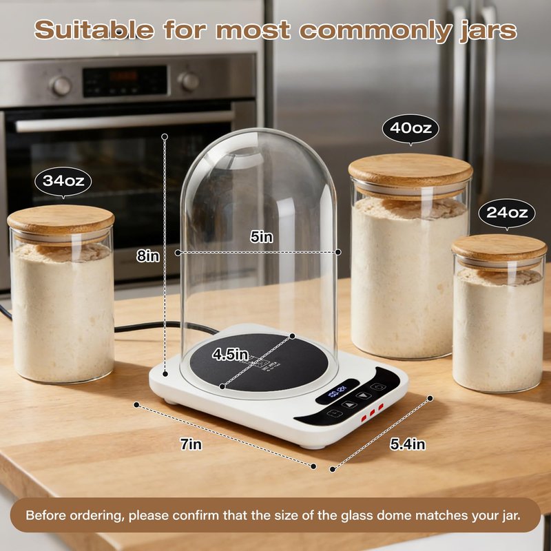 Sourdough Starter Warmer with Dome, Bread Starter Warmer with Precise 1°F Sourdough Temperature Control (70-100°F), Sourdough Warming Mat for Home Baking, 12-Hour Timer Sourdough Starter Warmer Mat