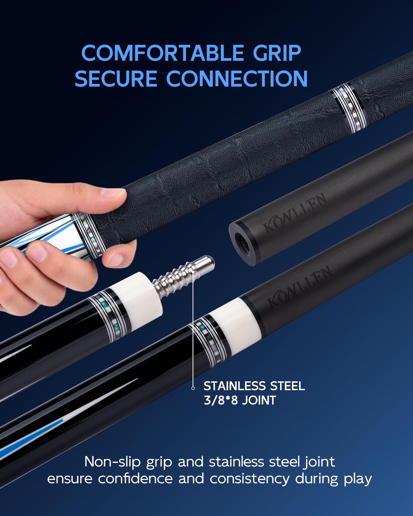 KONLLEN 2.0 Carbon Fiber Pool Cue with Professional Taper | Low Deflection Hand-Made Inlay Billiard Stick | Ultra-Smooth Shaft for Adult & League Players