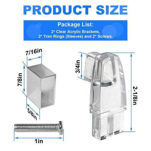 2 Pack Clear Acrylic Towel Bar Brackets with Bright Chrome Sleeve Replacement for Basco & alumax Shower Door Parts,Sliver (Towel Bar NOT Included)