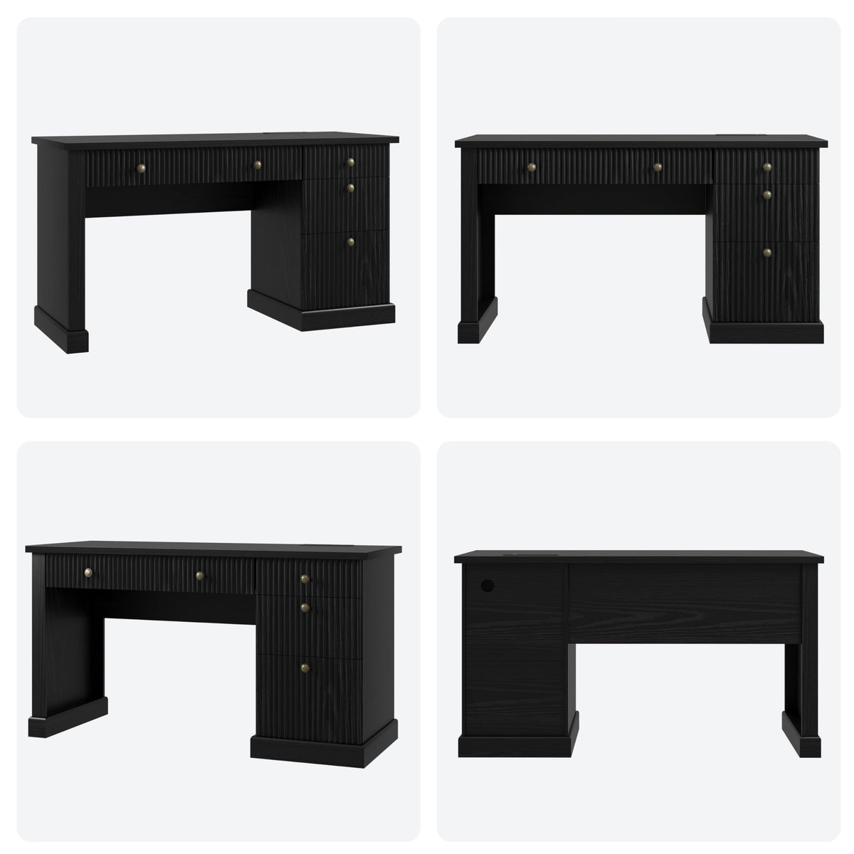 GAOMON 54'' Fluted Home Office Desk with Storage, Modern Executive Desk with Charging Station, Wooden Computer Desk with Drawers for Storage File, Writing Desk for Bedroom (Rustic Black)
