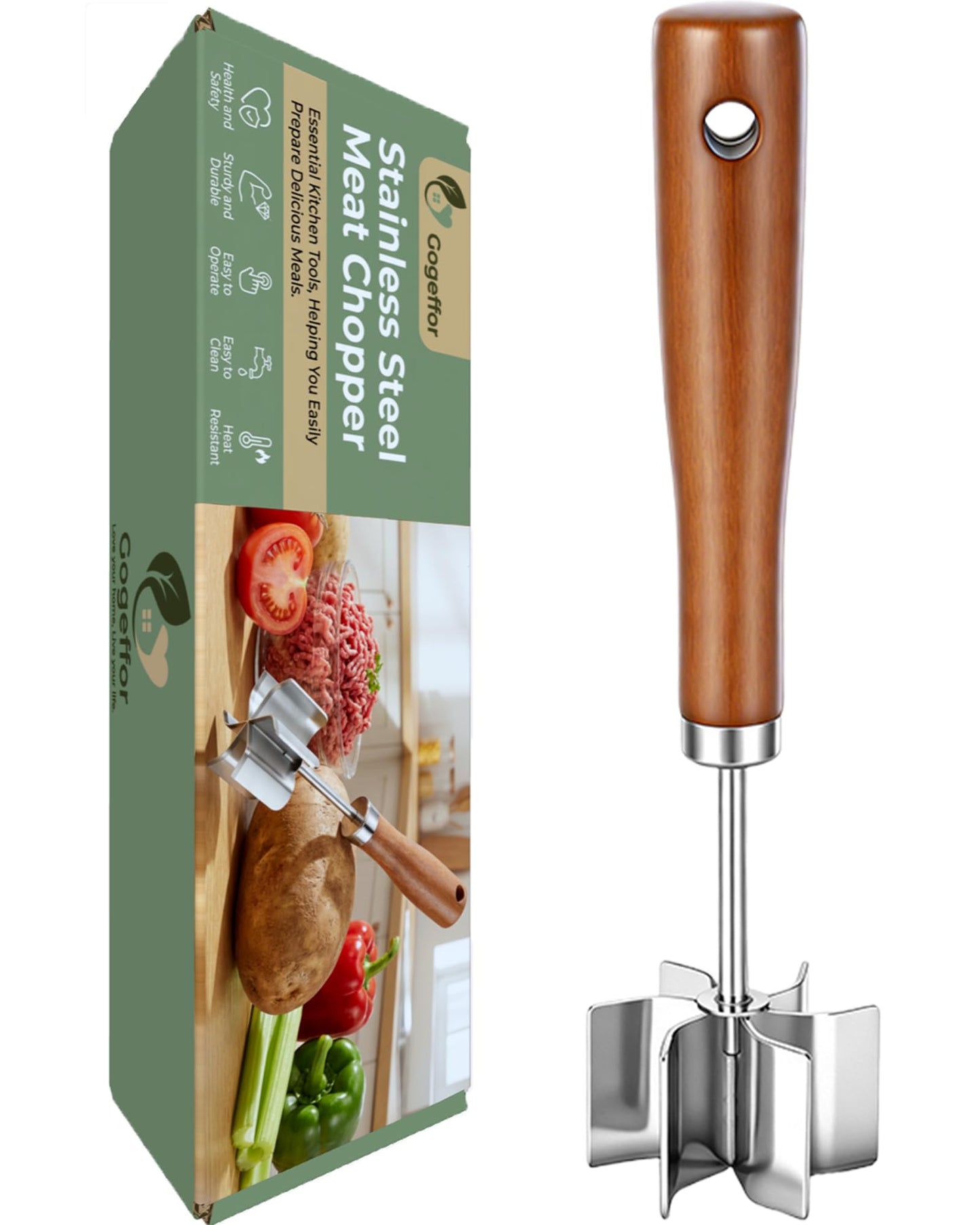 Meat Chopper Stainless Steel Masher: Hamburger Smasher Tool with Heat Resistant 6 Curve Blades - Burger Shredderfor Ground Beef Grinder & Potato Mix Kitchen Gadgets