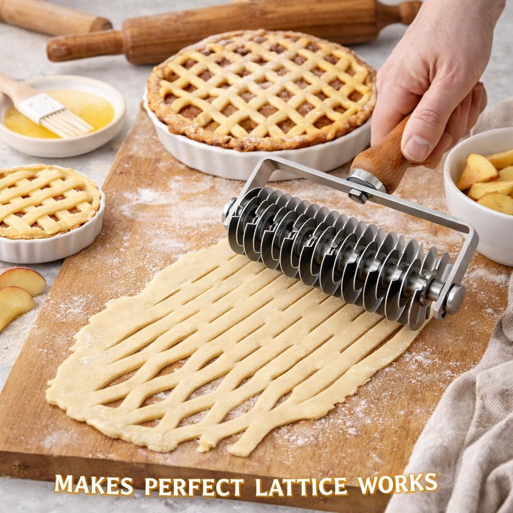 Pastry Lattice Roller Cutter,Stainless Steel Pie Crust Cutter Tool for Pastry Dough, Pizza Bread and Beef Wellington
