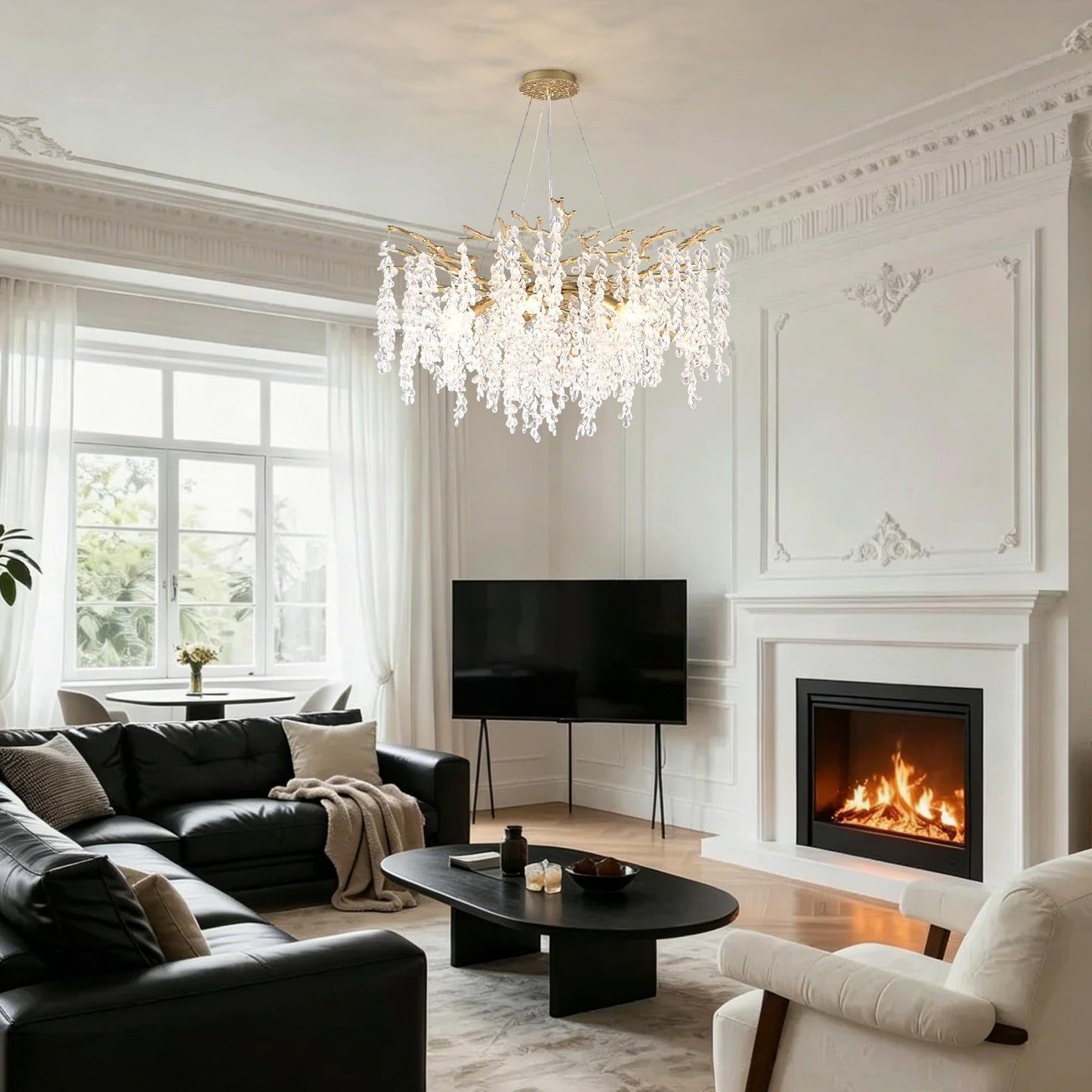 32 inch 10 Light Gold Crystal Chandelier, Grape-Shaped Sparkling Cluster Pendant Light, Easy DIY Installation, Adjustable Height Modern Luxury Ceiling Light for Dining Room Living Room Foyer Entryway