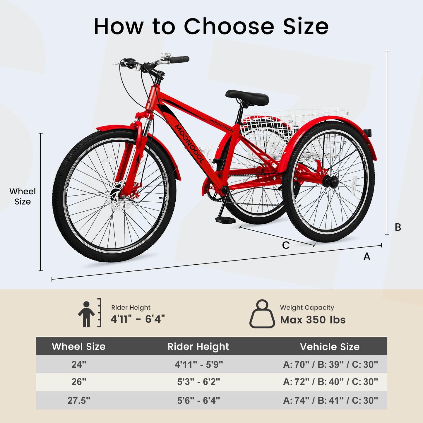 EOYOBIKE 7-Speed Adult Mountain Tricycle, 24/26/27.5 Inch 3-Wheel Bike for Seniors, Men's and Women's Trike with Large Rear Basket for Exercise & Shopping