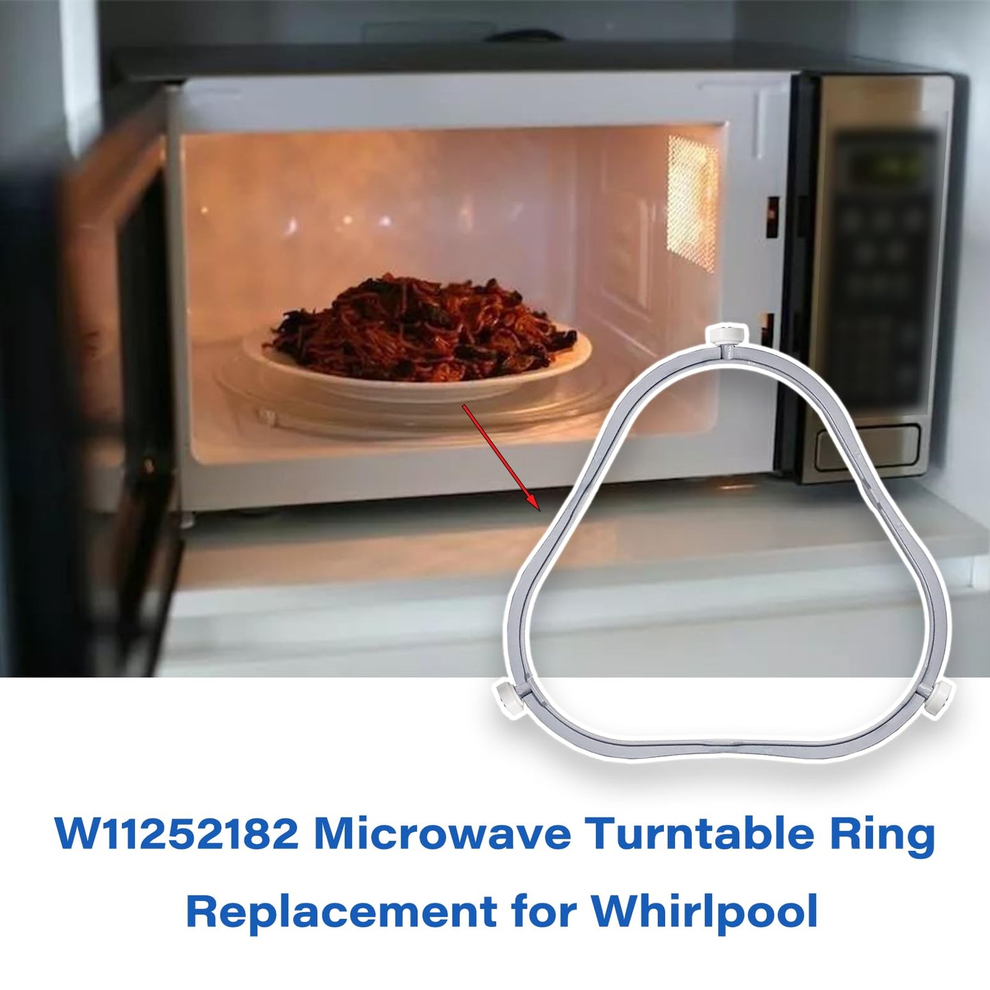 7.48 in W11252182 Microwave Turntable Ring Replacement for Whirlpool with Rollers 8206227 Microwave Glass Tray Support Holder for Whirlpool Microwave Inner Ring Accessories Parts