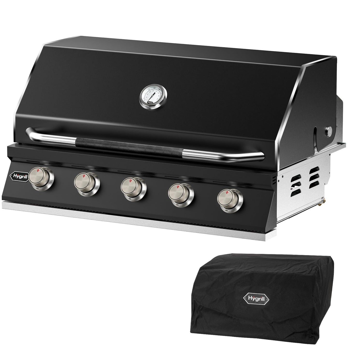 Hygrill STD Series 40-Inch Built In Grill for Liquid Propane, Stainless Steel Outdoor Kitchen 5-Burner Grill Head, Black