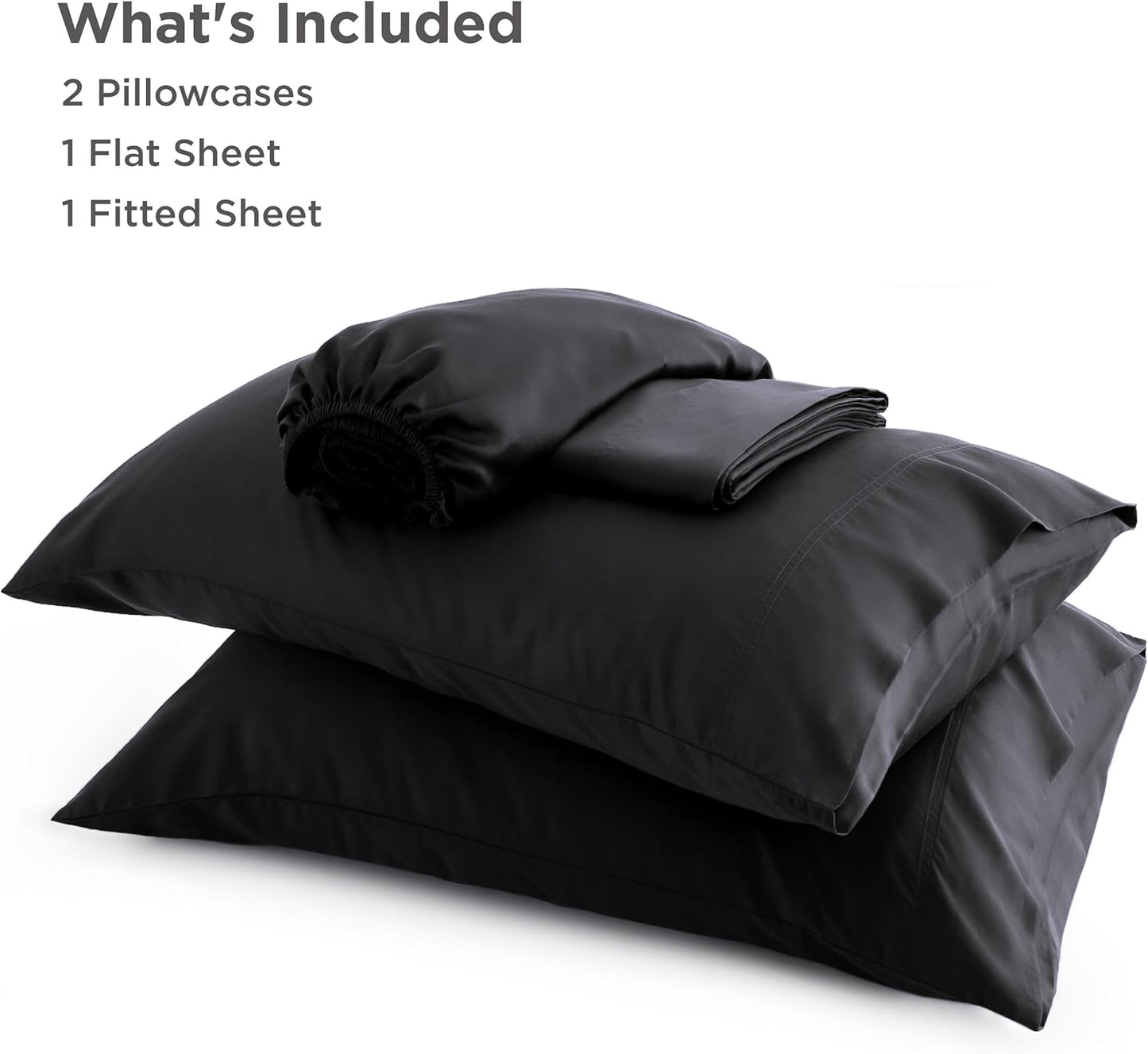 PureWoven King Size Sheet Set - Cooling Rayon Bamboo Sheets | Deep Pocket, Soft & Breathable Black Bedding for Hot Sleepers