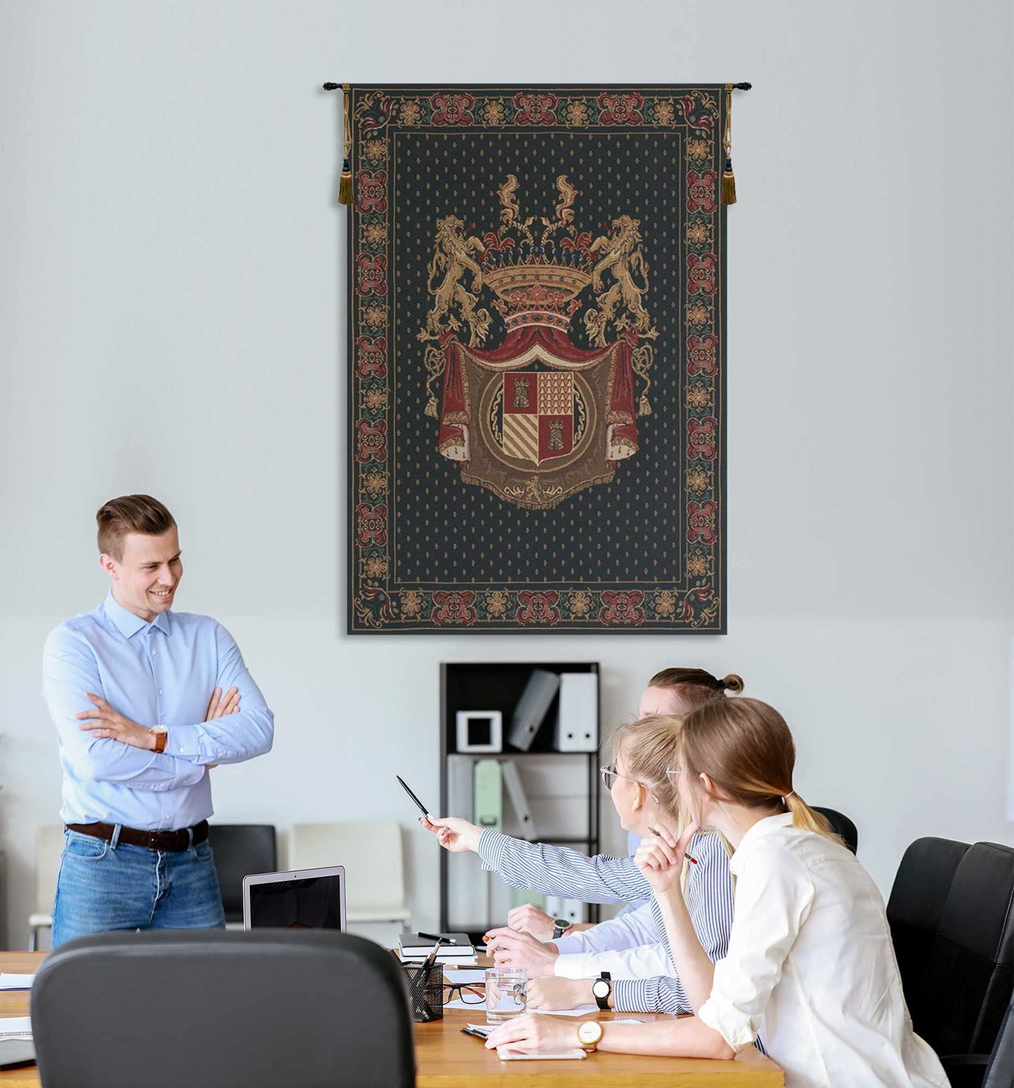 C Charlotte Home Furnishings Inc Royal Crest II Belgian Tapestry Wall Hanging | Viscose Cotton and Polyester Blend Wall Art | 69 in. x 47 in | Home Decor Accents